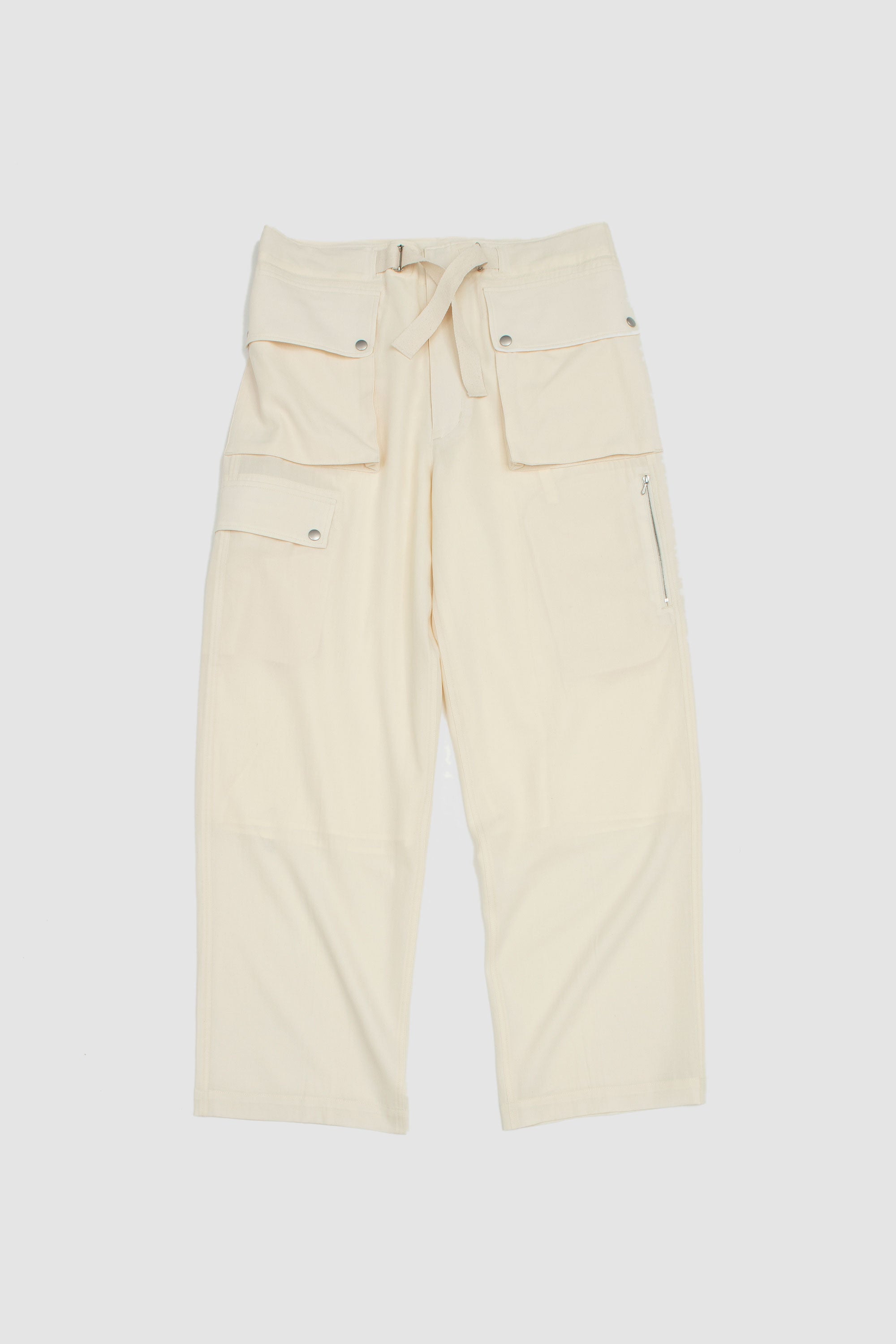 Light Cotton Wool Viyella Cargo Pants Ivory White_1