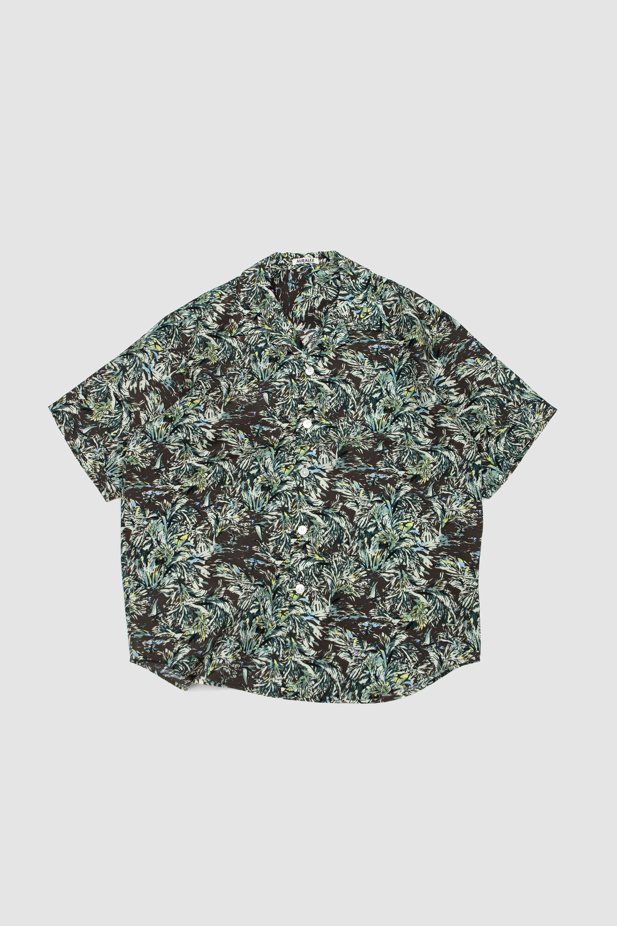Printed Airy Silk Half-Sleeved Shirt Dark Brown