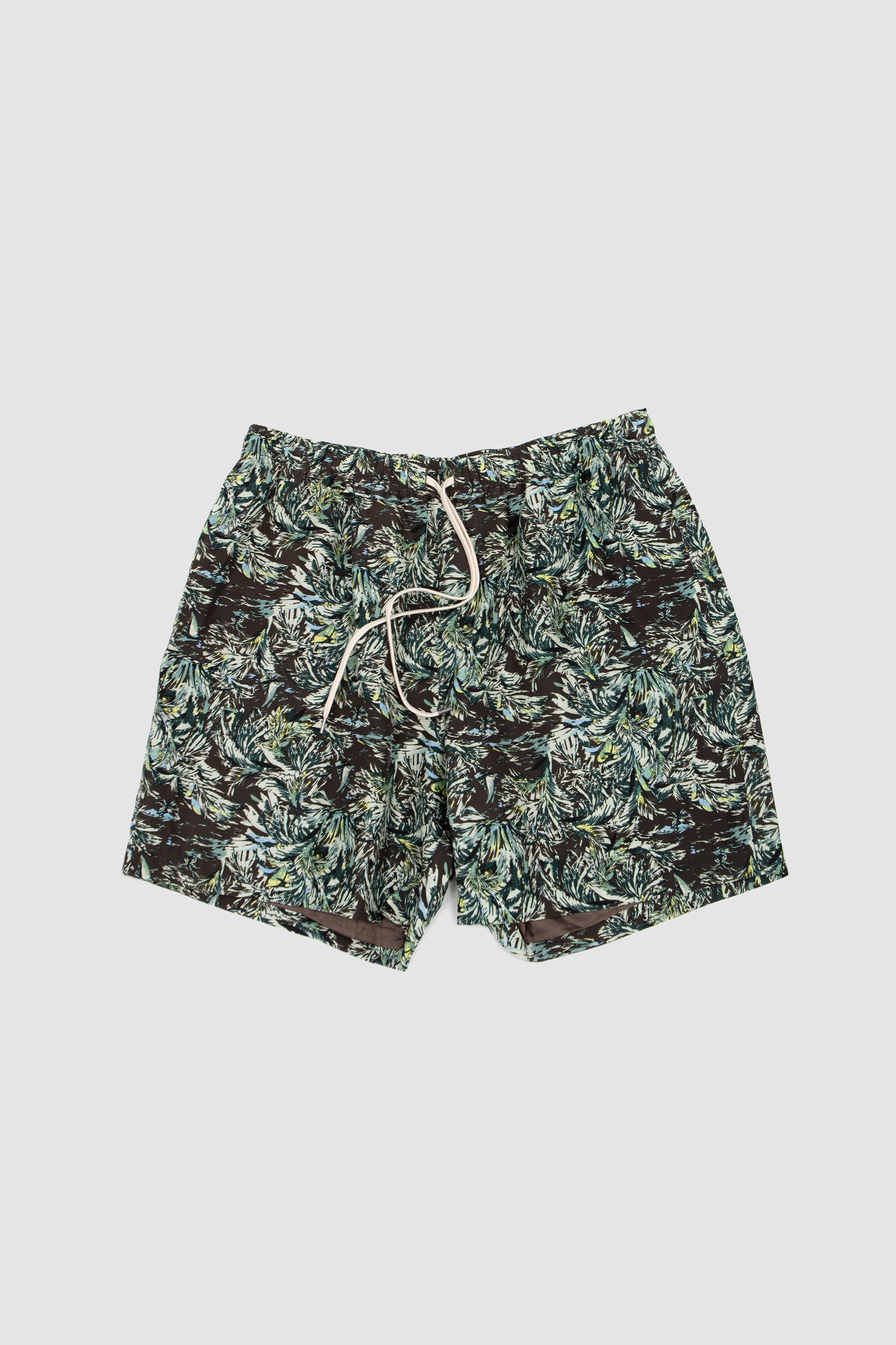 Printed Airy Silk Shorts Dark Brown