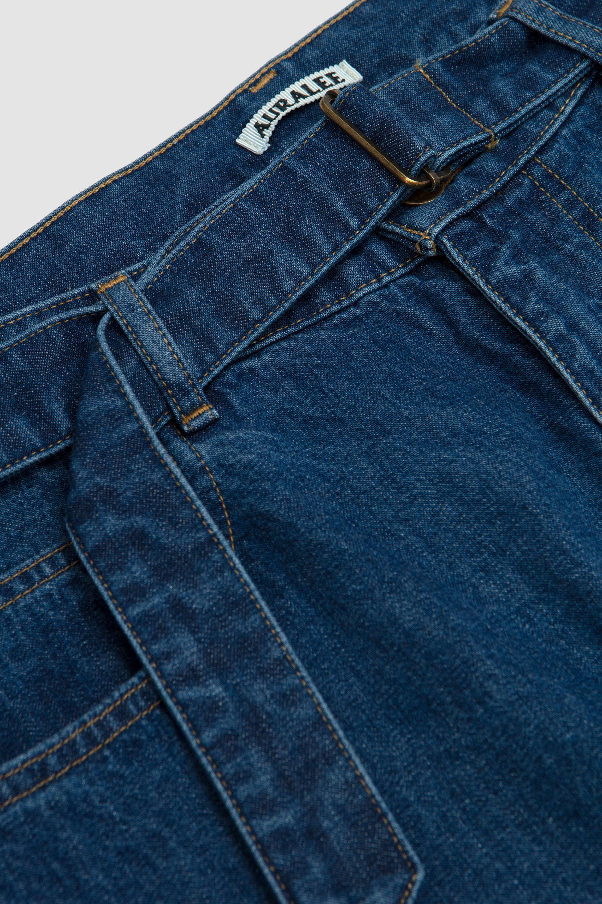 Selvedge Denim Belted Pants Medium Washed Indigo