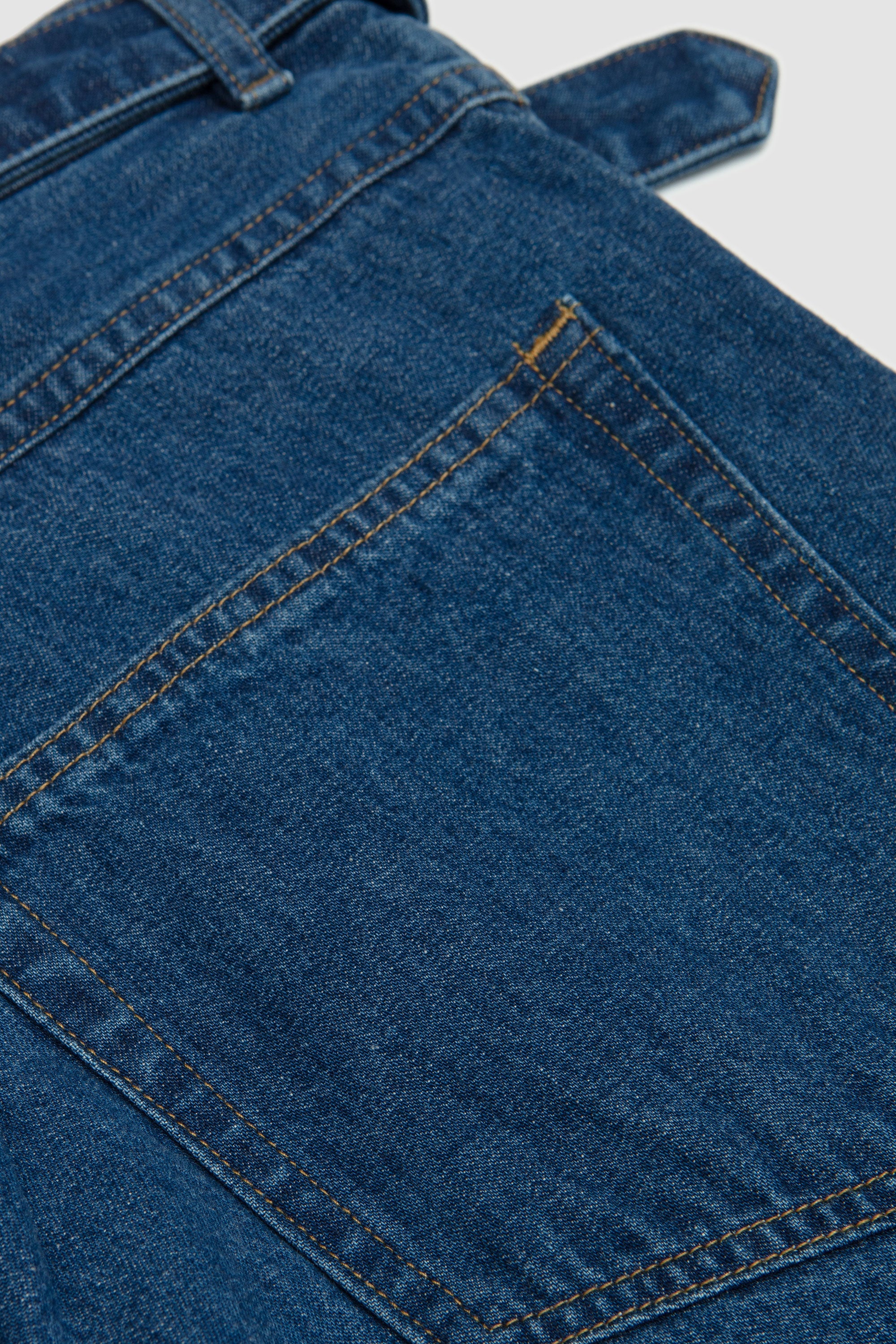 Selvedge Denim Belted Pants Medium Washed Indigo