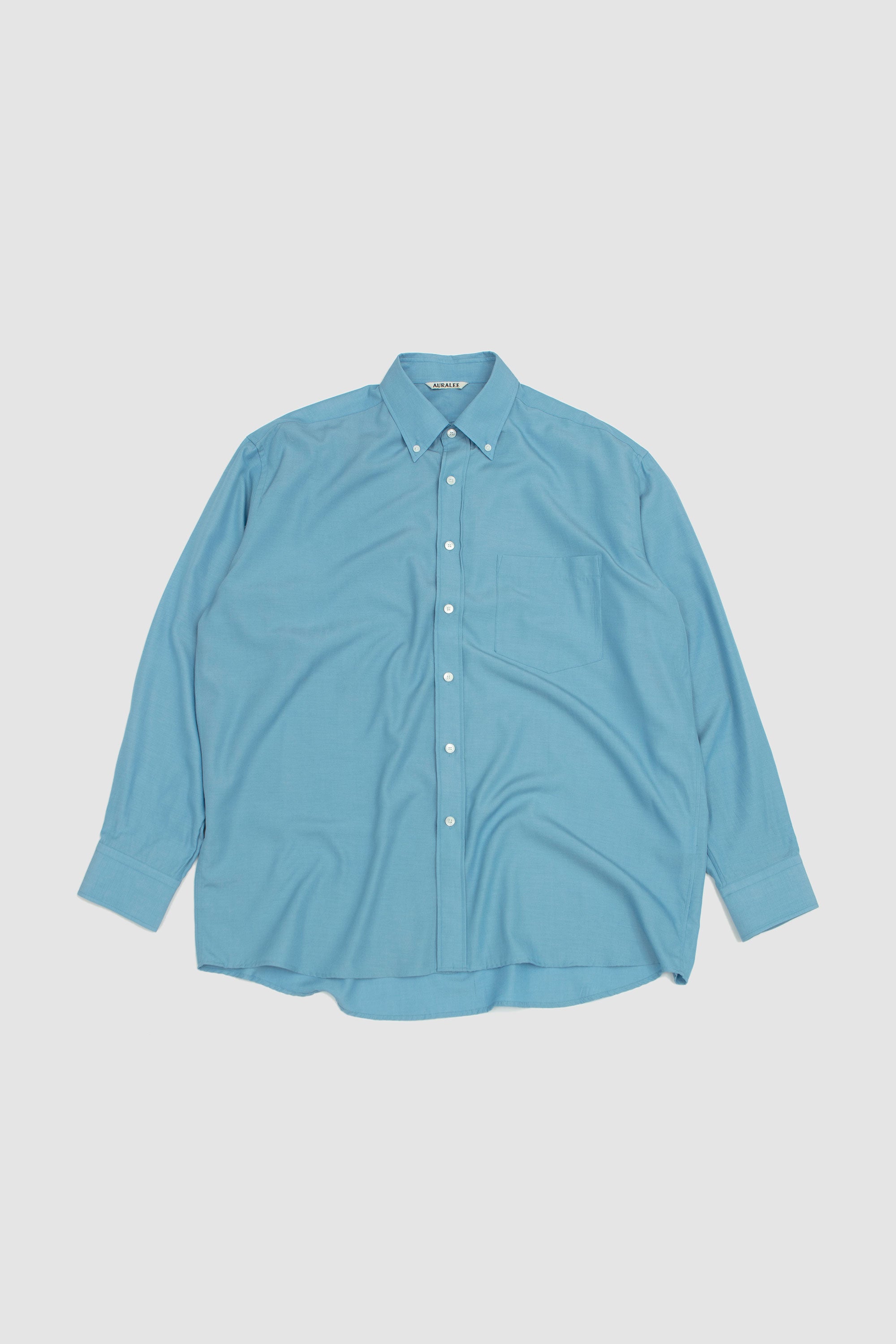 Silk Broad Button Down Shirt Sax Blue Chambray