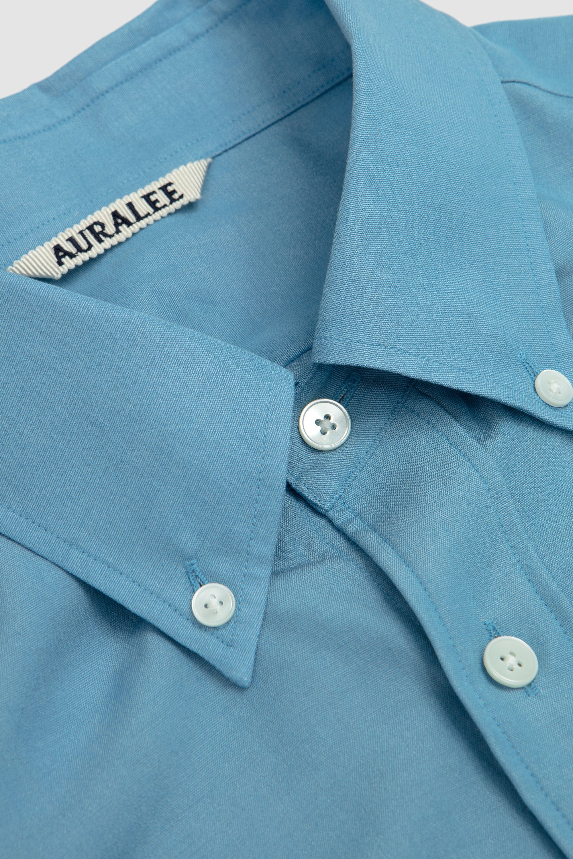 Silk Broad Button Down Shirt Sax Blue Chambray