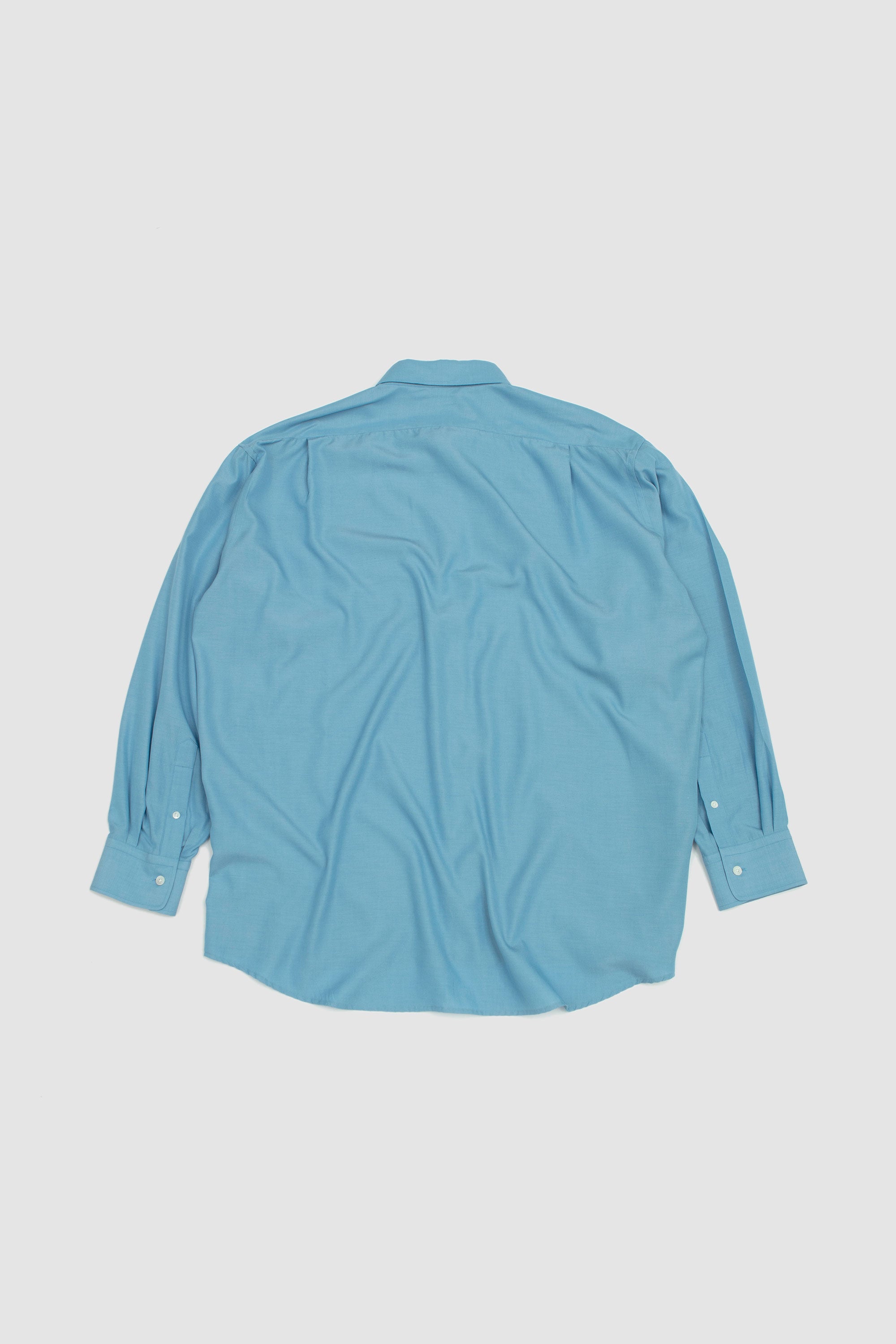 Silk Broad Button Down Shirt Sax Blue Chambray_4