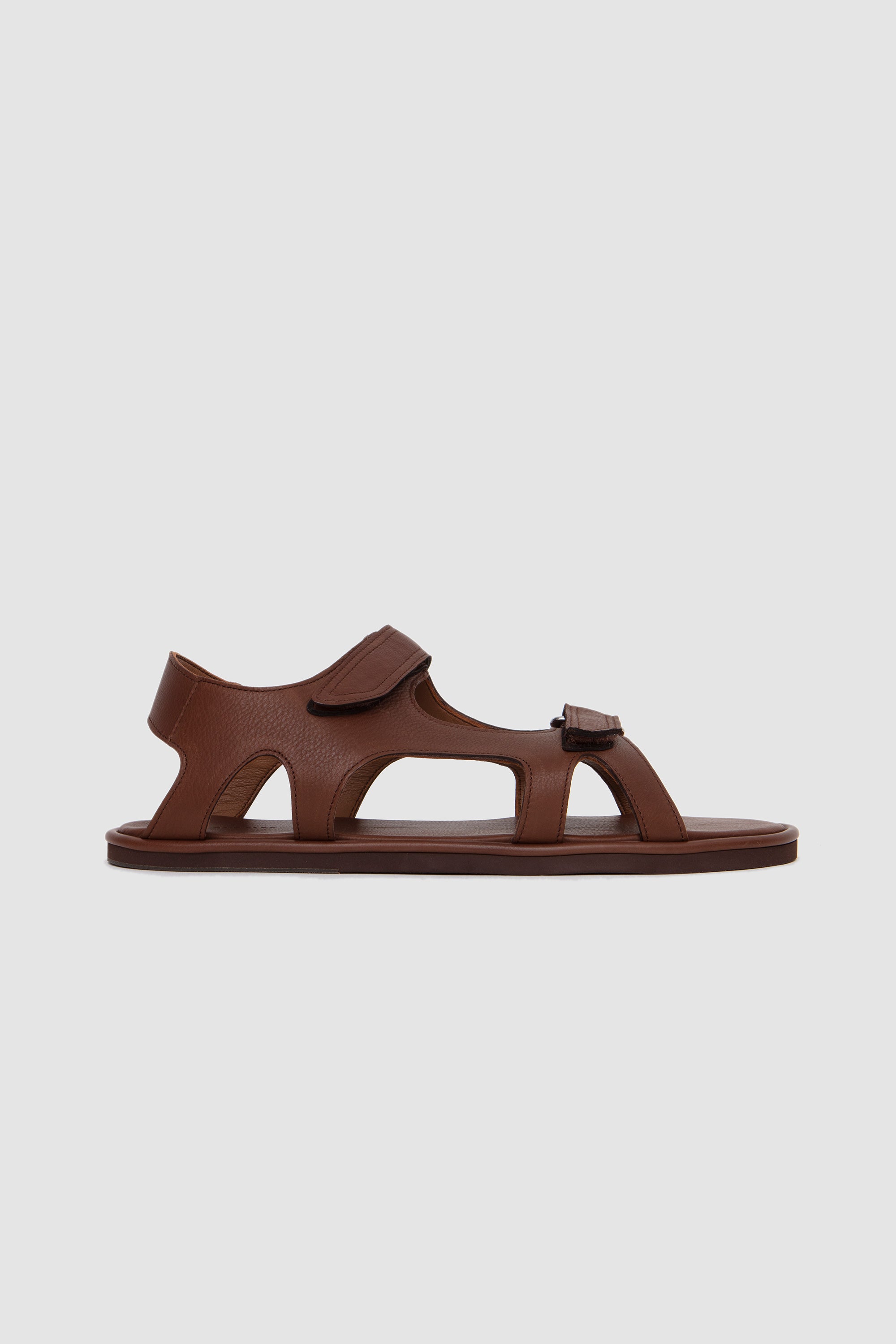 Soft Leather Double Strap Sandals Brown