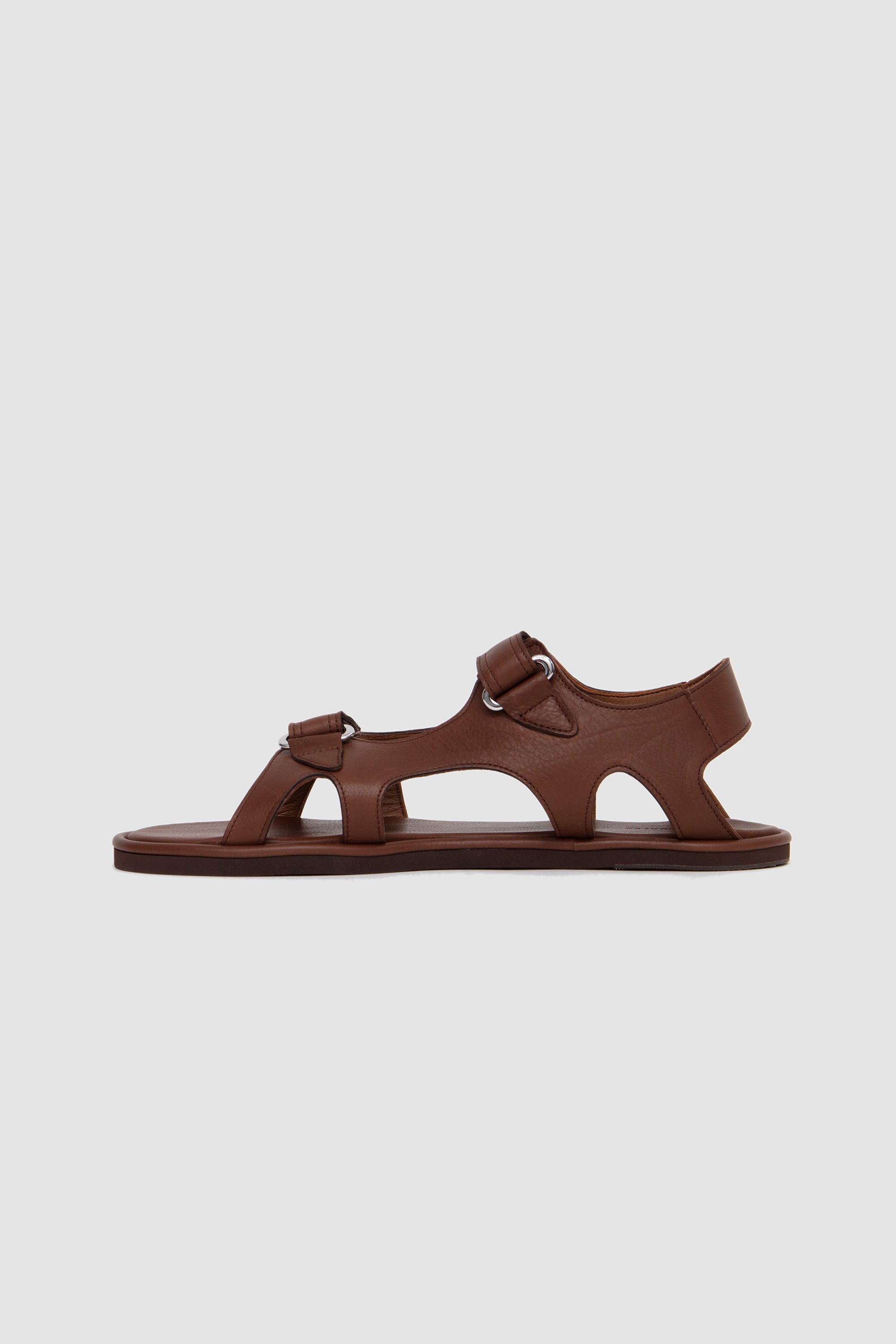 Soft Leather Double Strap Sandals Brown