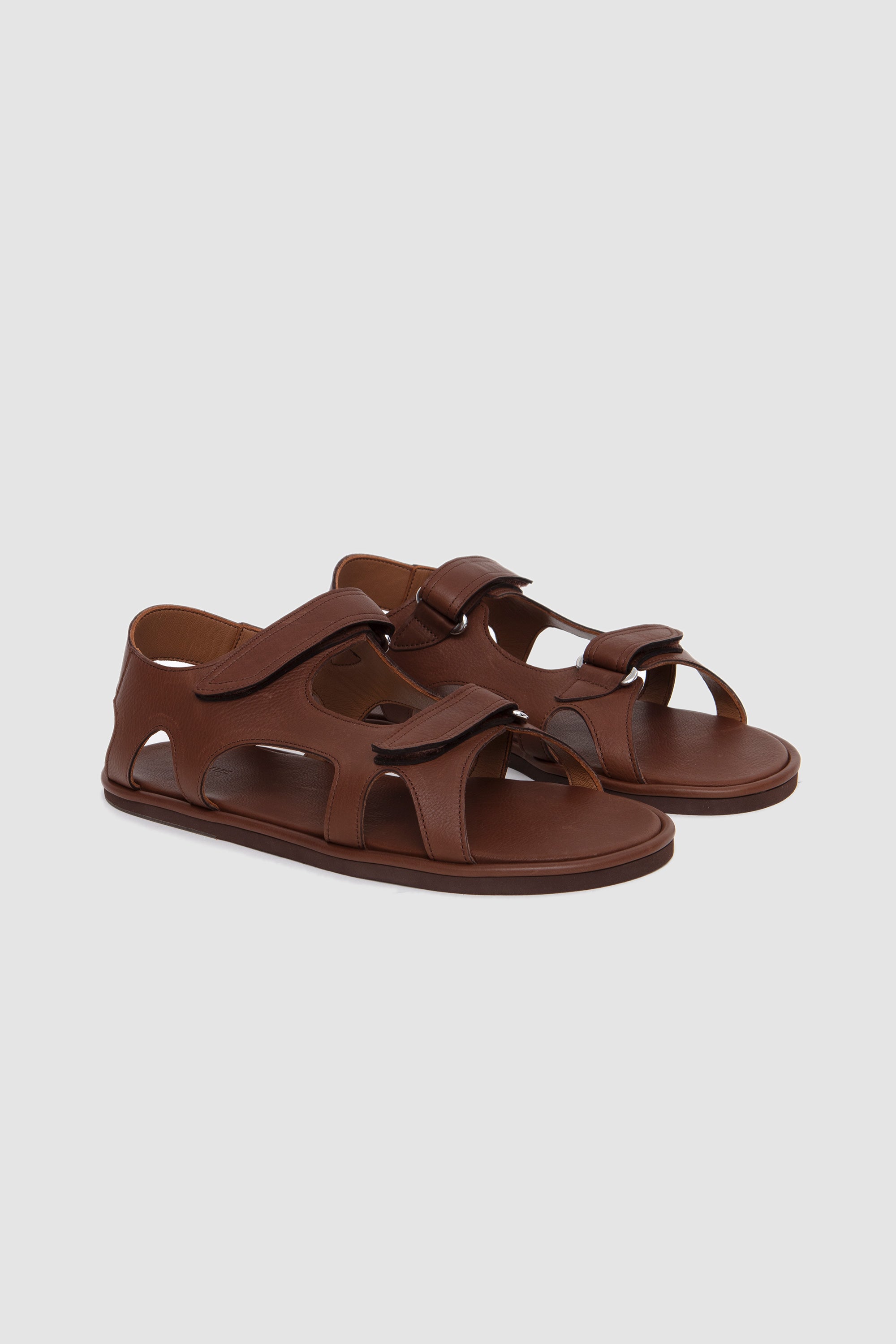 Soft Leather Double Strap Sandals Brown