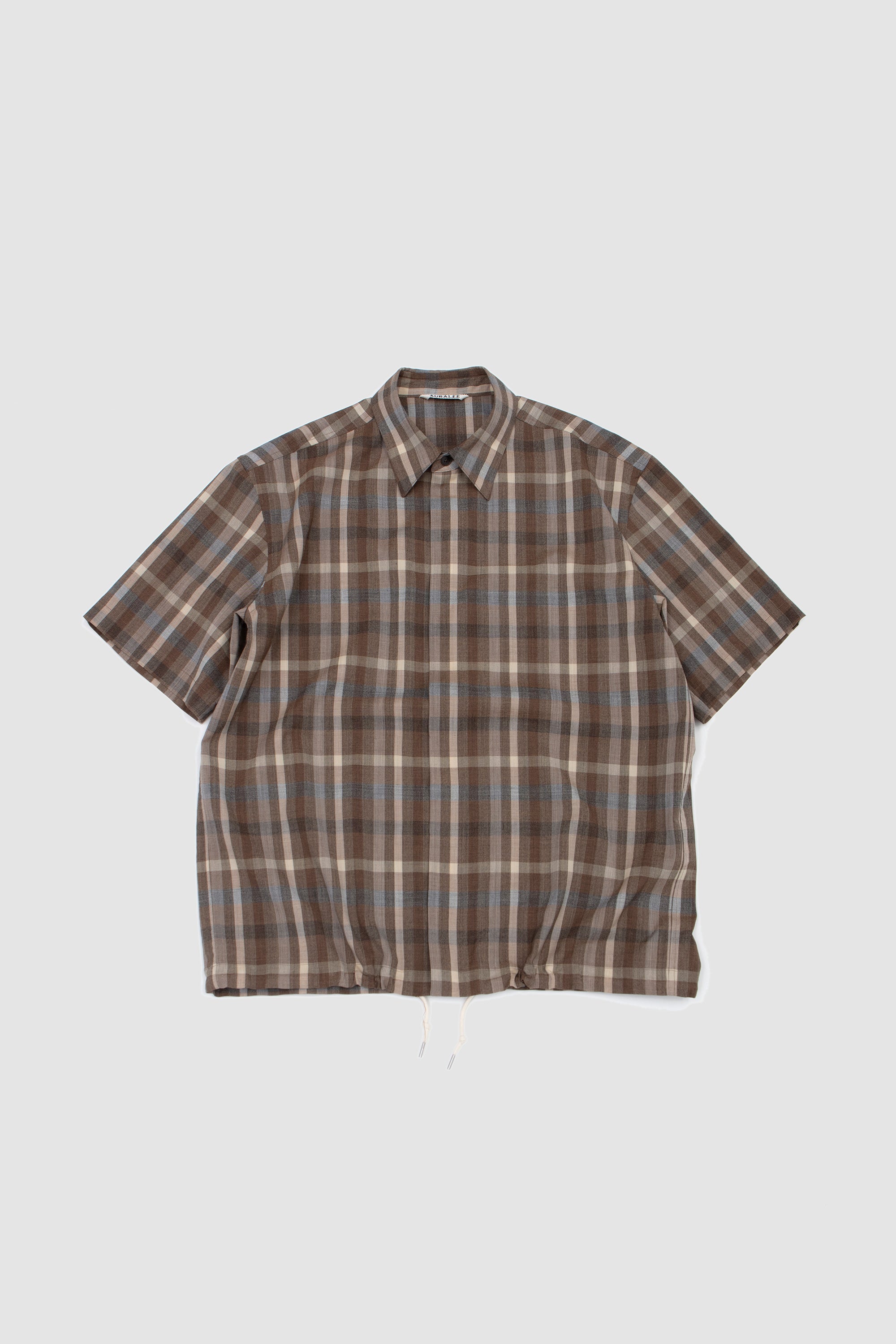 Super Fine Tropical Wool Half-Sleeve Shirt Top Brown Check_1