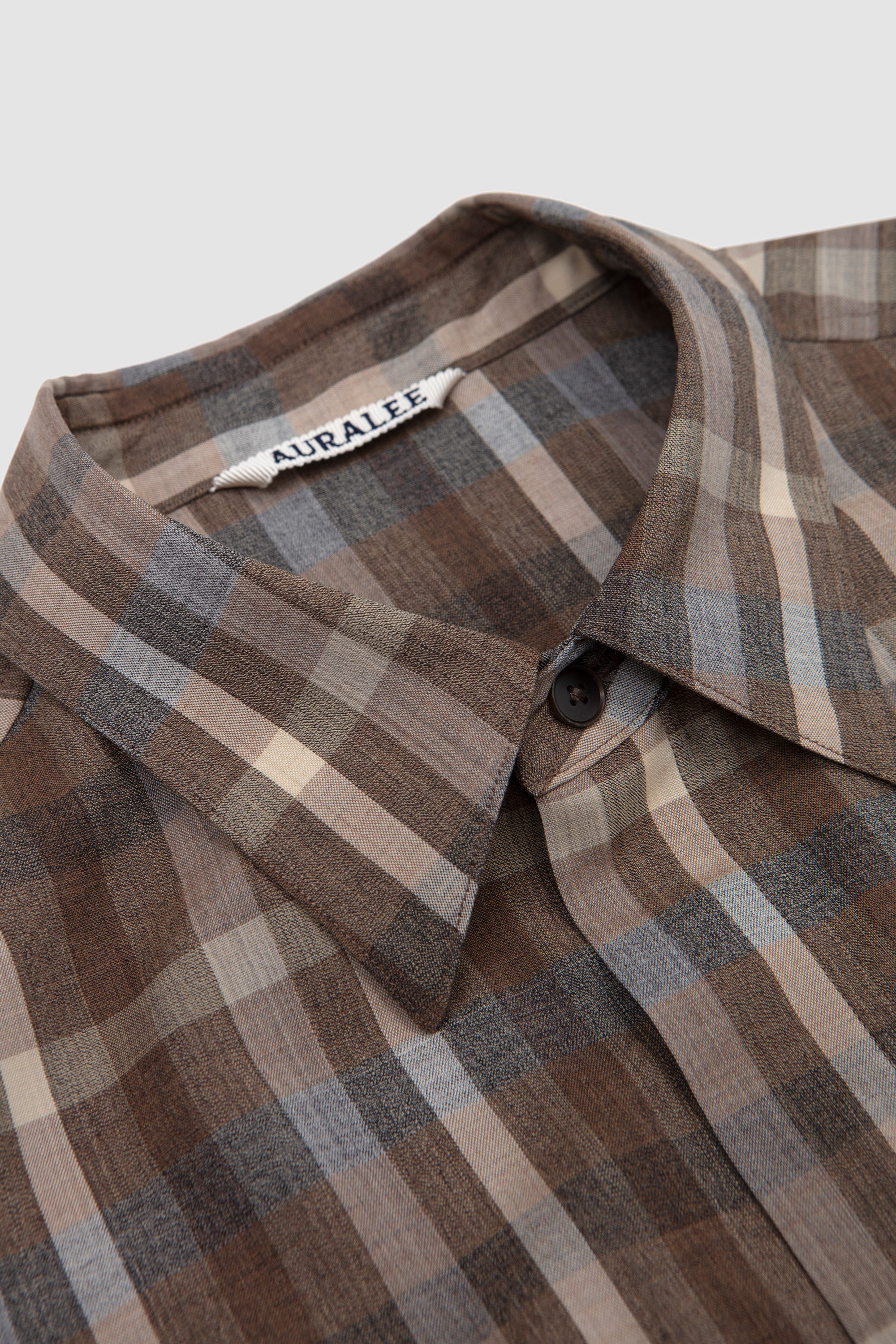 Super Fine Tropical Wool Half-Sleeve Shirt Top Brown Check