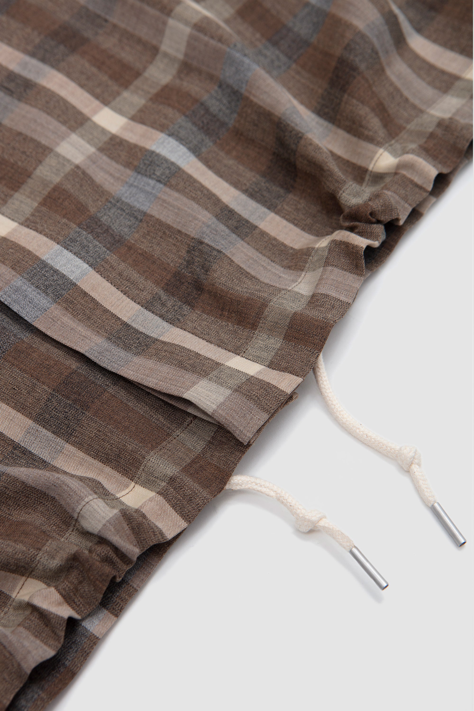 Super Fine Tropical Wool Half-Sleeve Shirt Top Brown Check