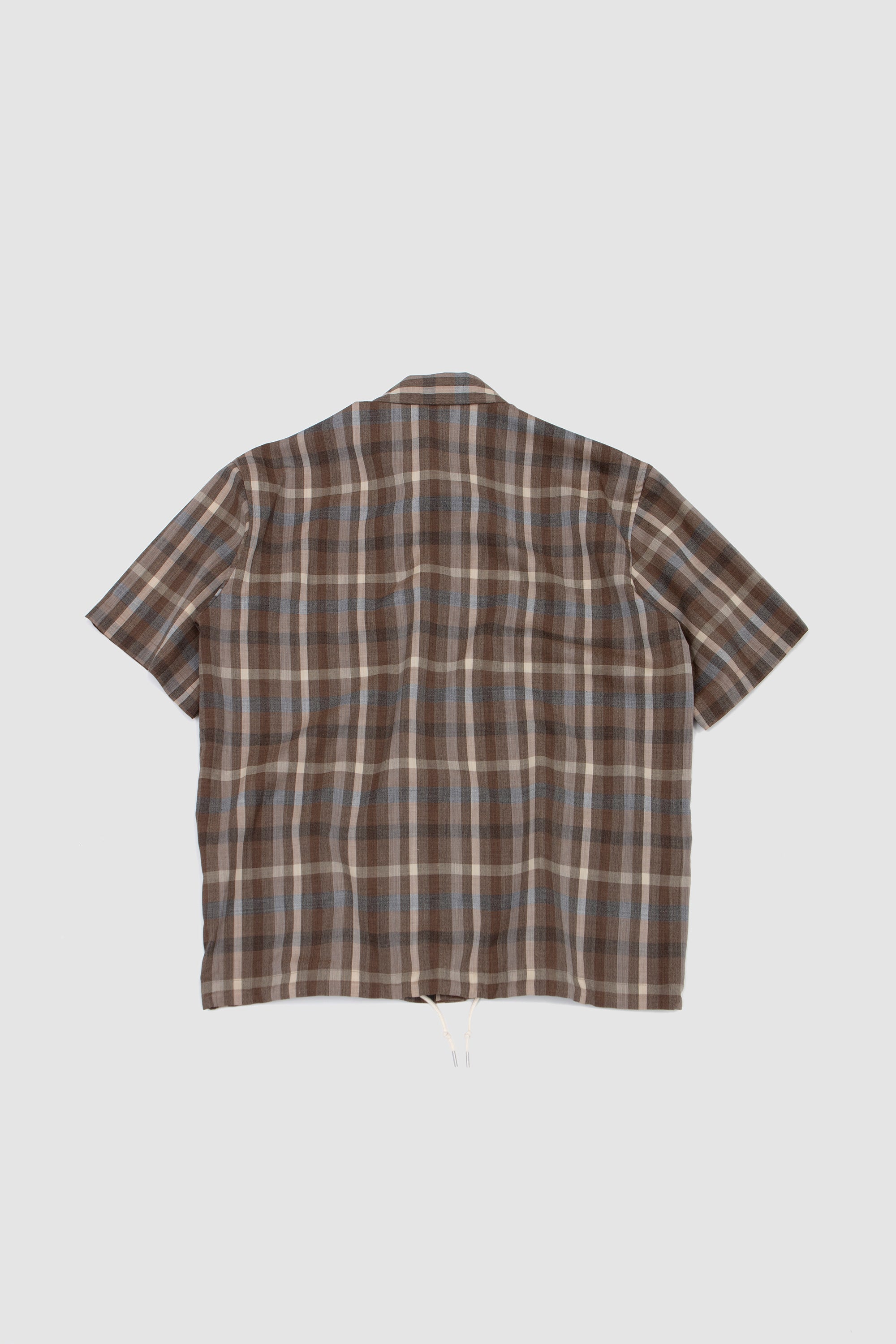 Super Fine Tropical Wool Half-Sleeve Shirt Top Brown Check_4