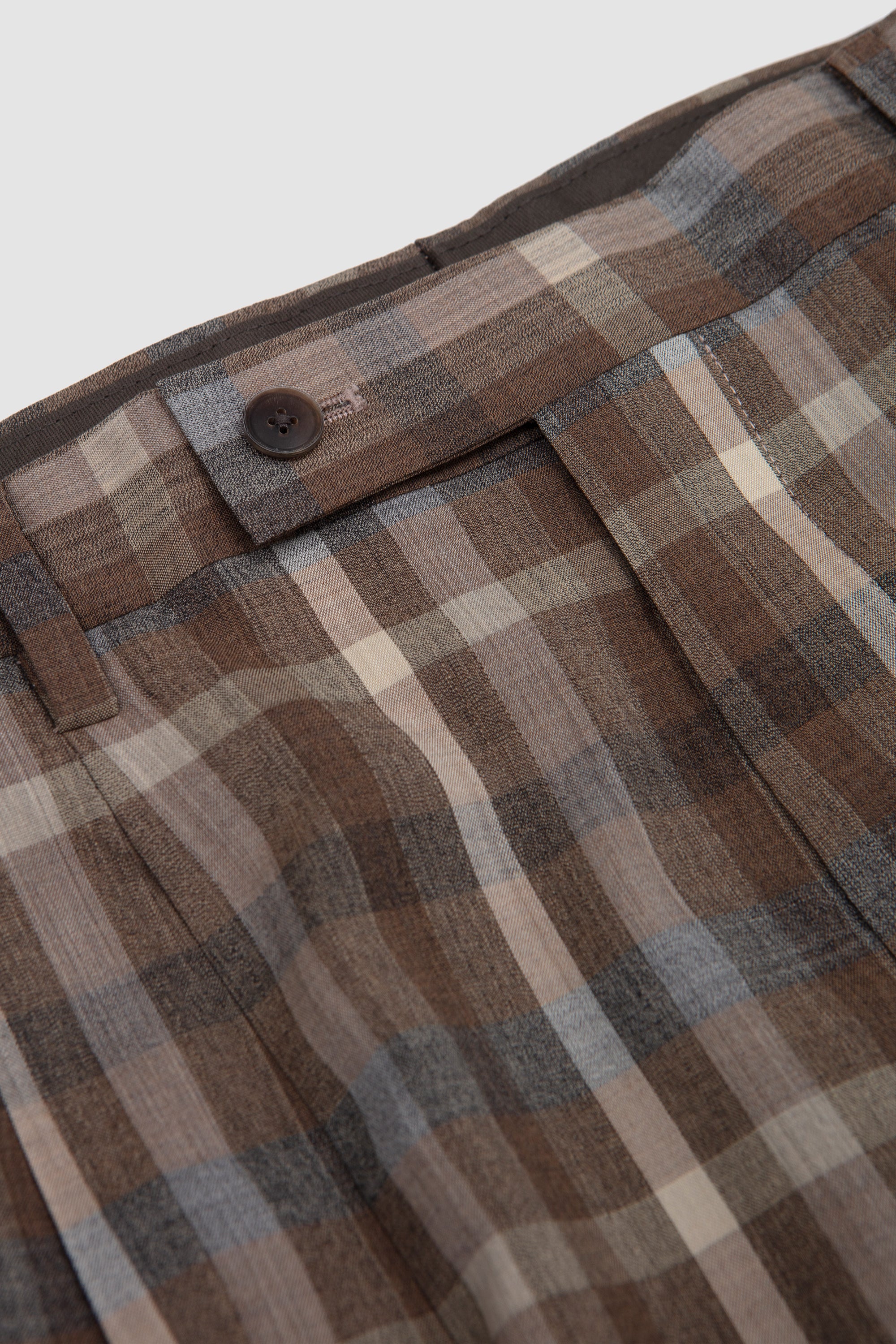 SPORTIVO [Super fine tropical wool two-tuck slacks top brown check]