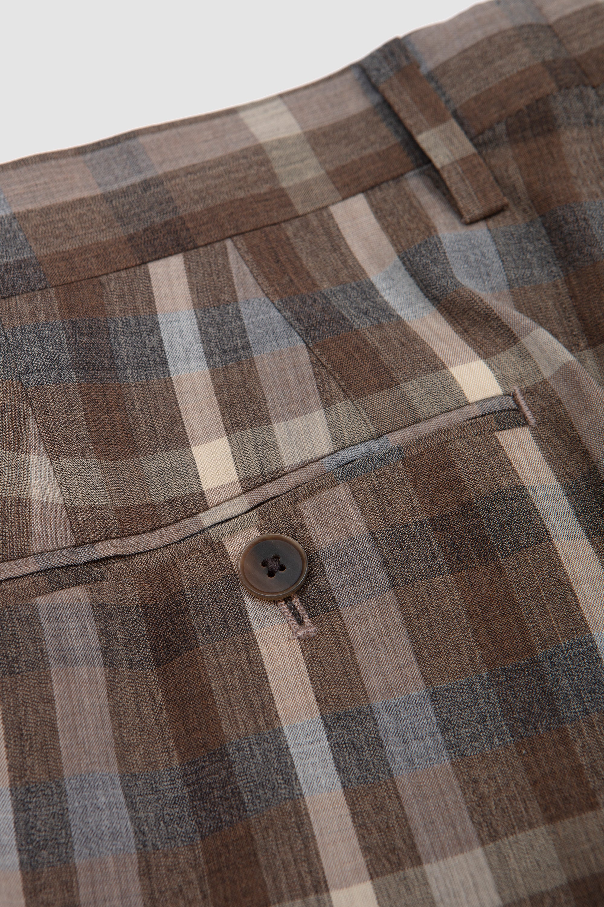Super Fine Tropical Wool Two-Tuck Slacks Top Brown Check