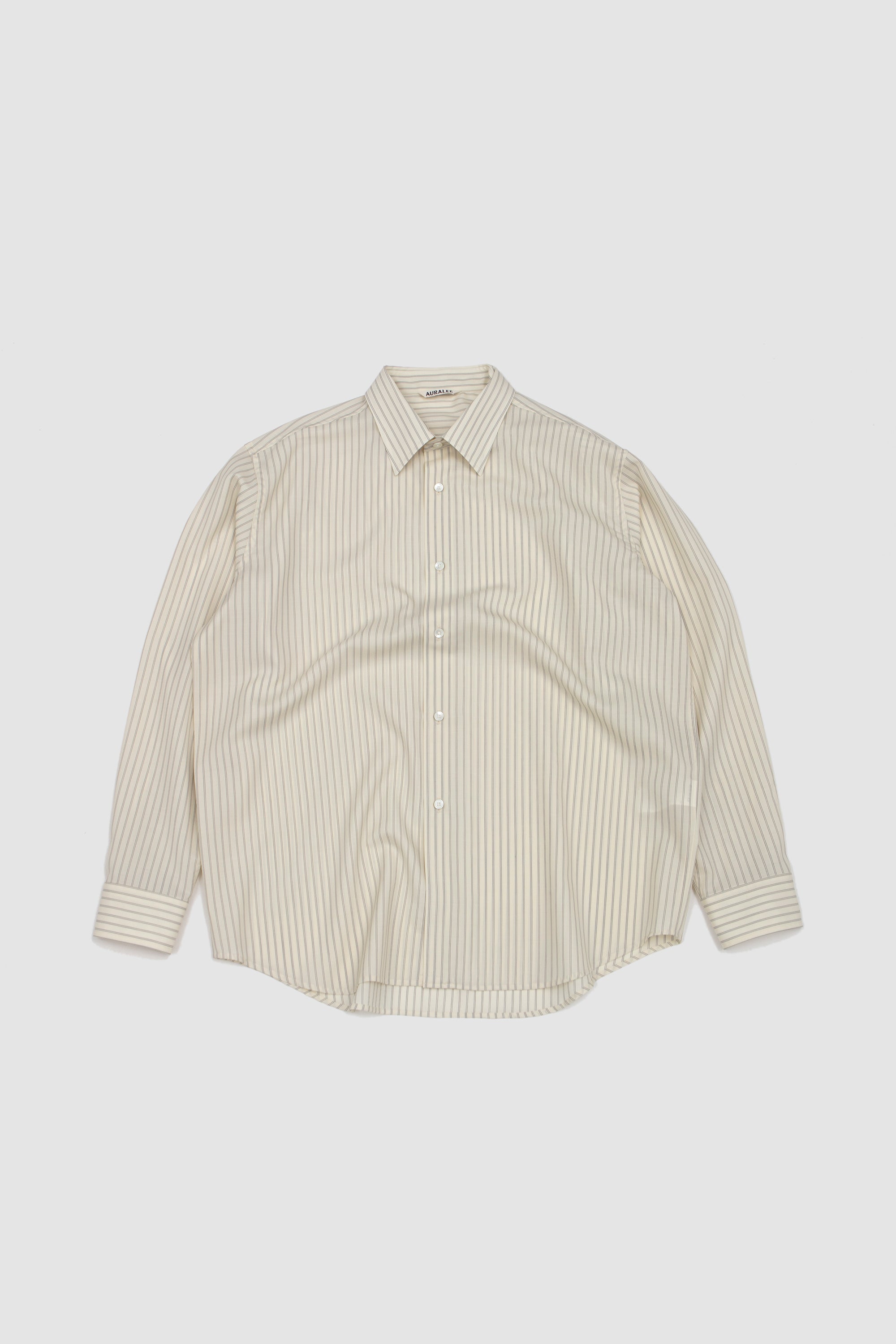 Super Fine Wool Shirt Ivory White Stripe