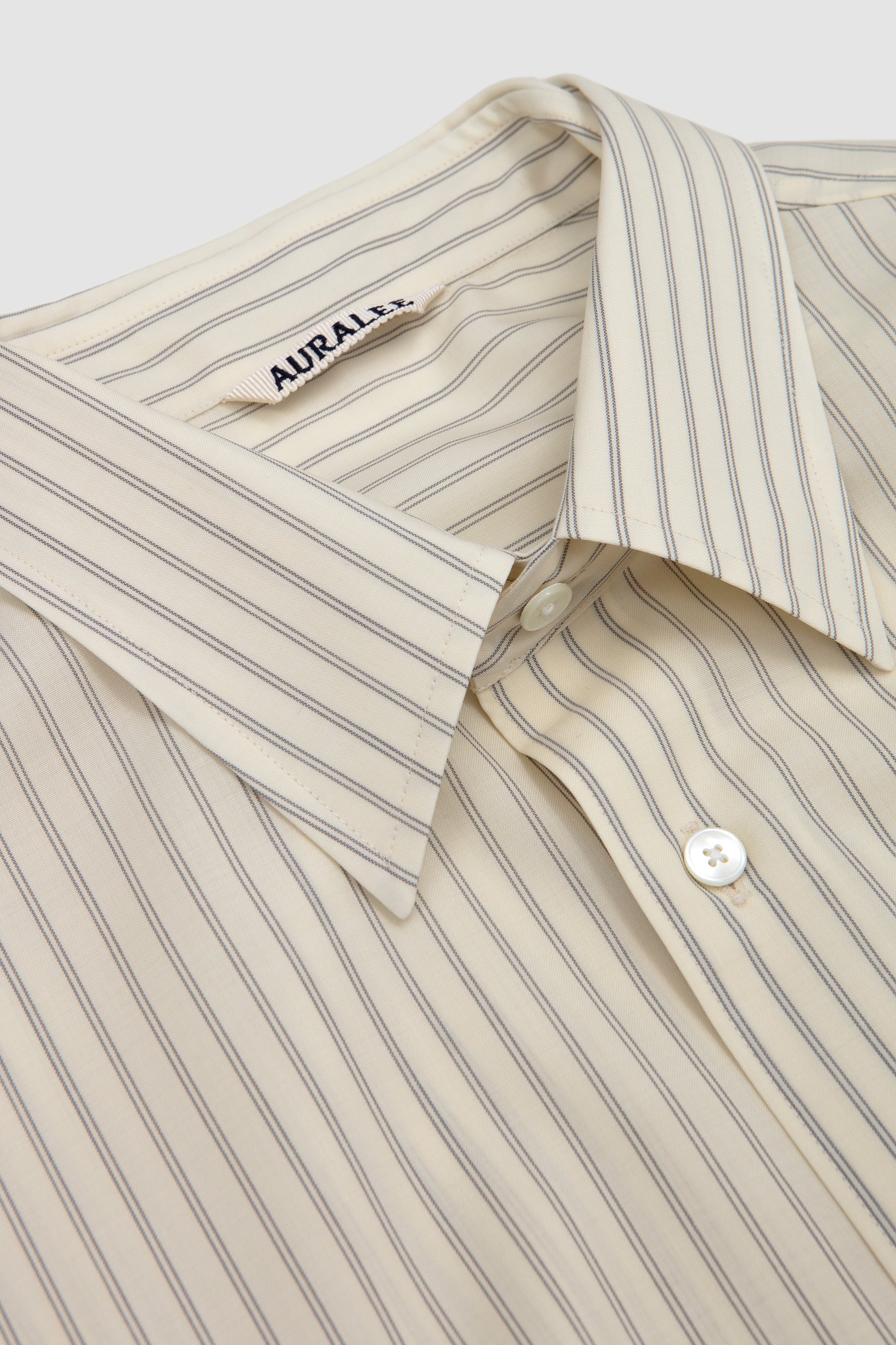 Super Fine Wool Shirt Ivory White Stripe