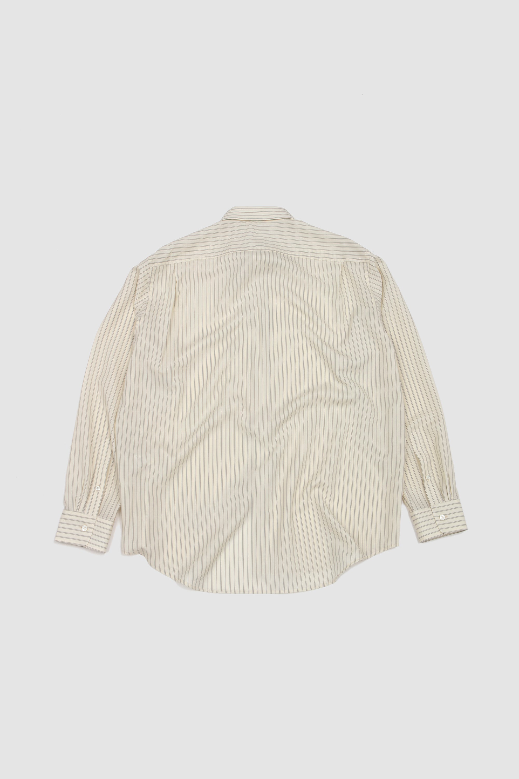 Super Fine Wool Shirt Ivory White Stripe_4