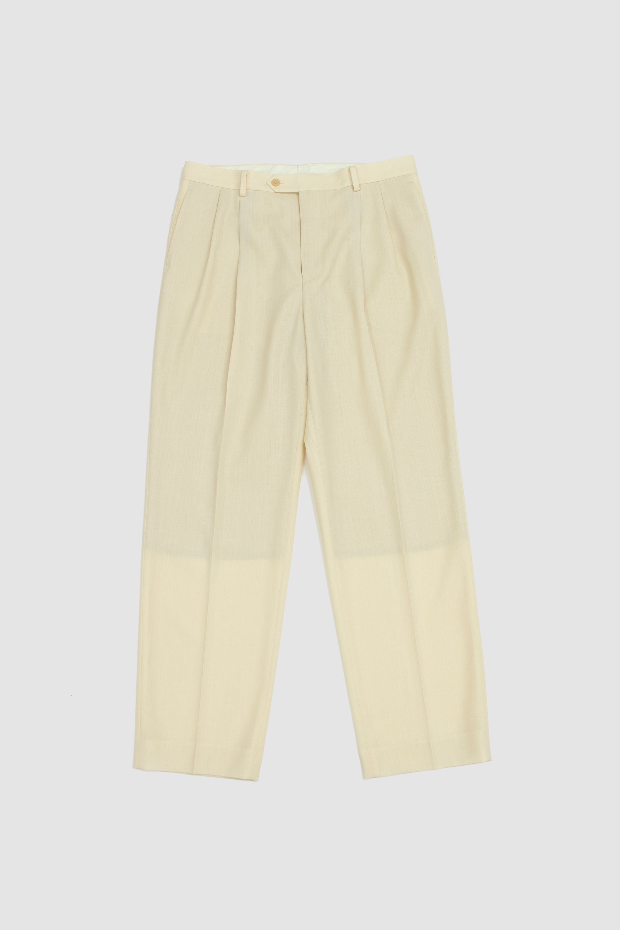 Wool Kid Mohair Hop Sack Two Tuck Slacks Ivory White