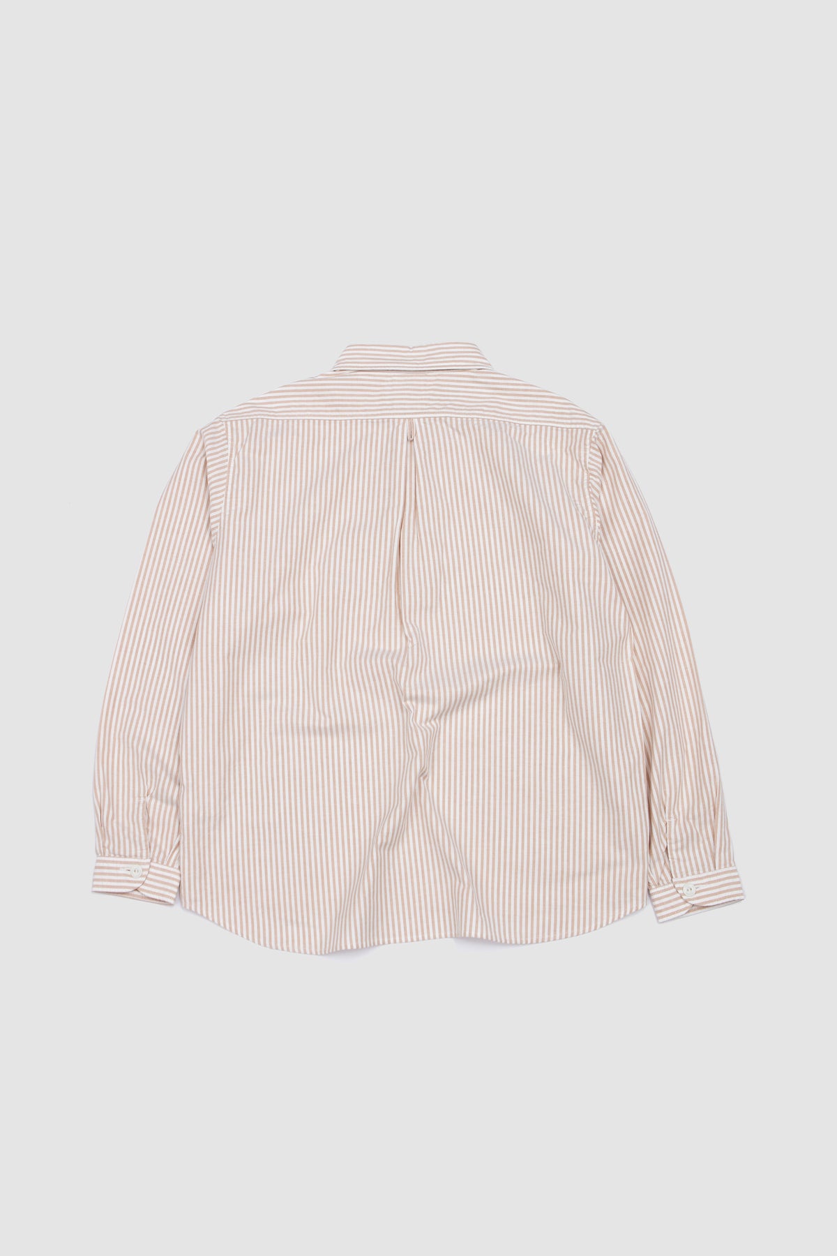 Round Collar Shirt Plaid Oxford Beige/ White Stripe_4