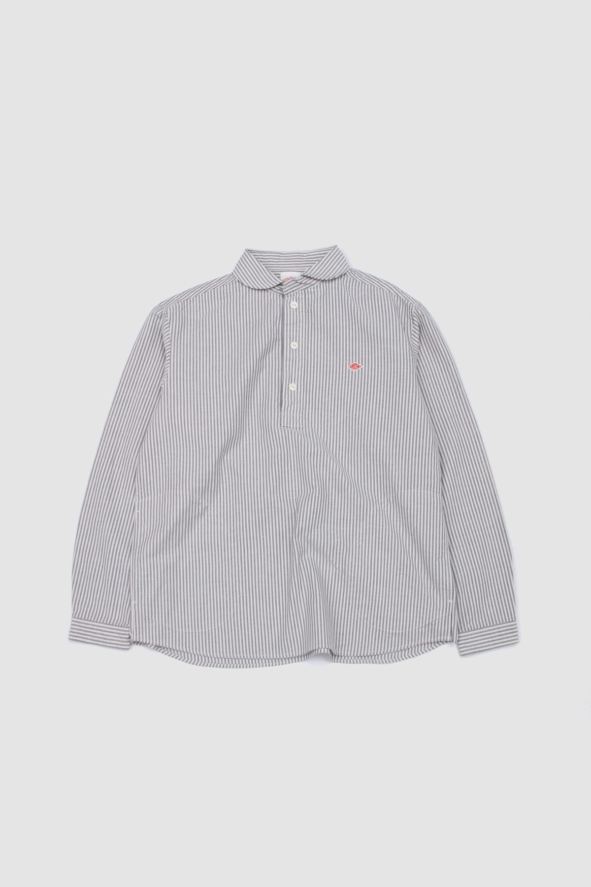 Round Collar Shirt Plaid Oxford Navy/ Ecru Stripe_1