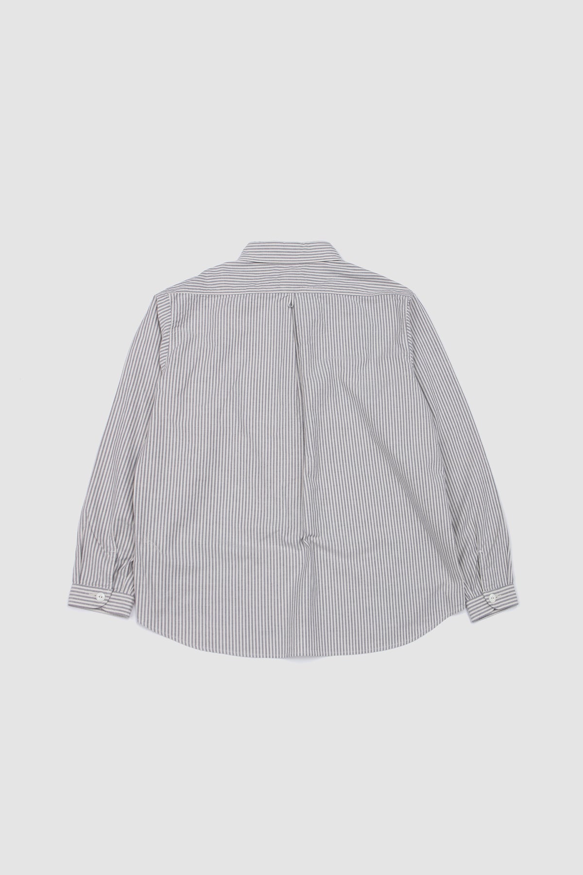 Round Collar Shirt Plaid Oxford Navy/ Ecru Stripe_4