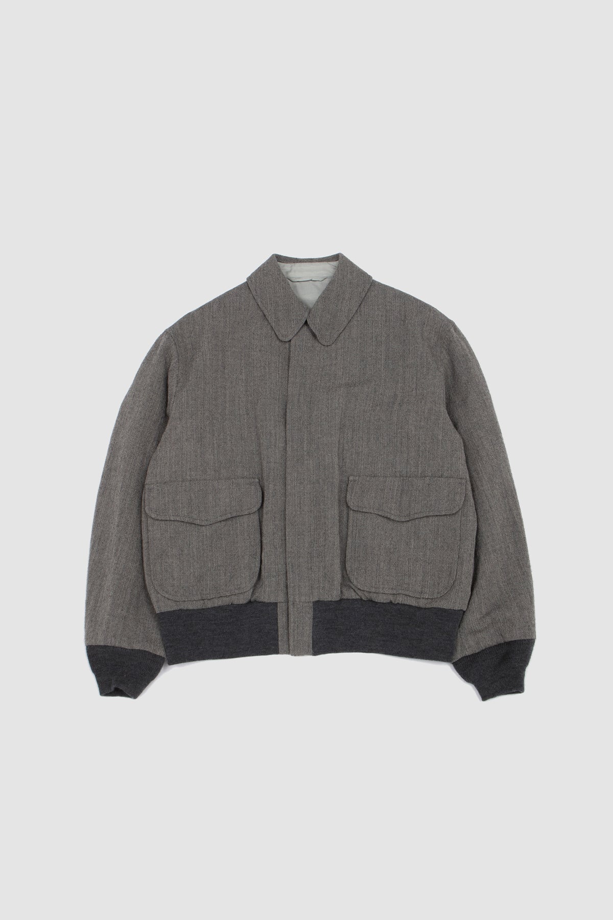 Wool Herringbone Flight Jacket Top Grey