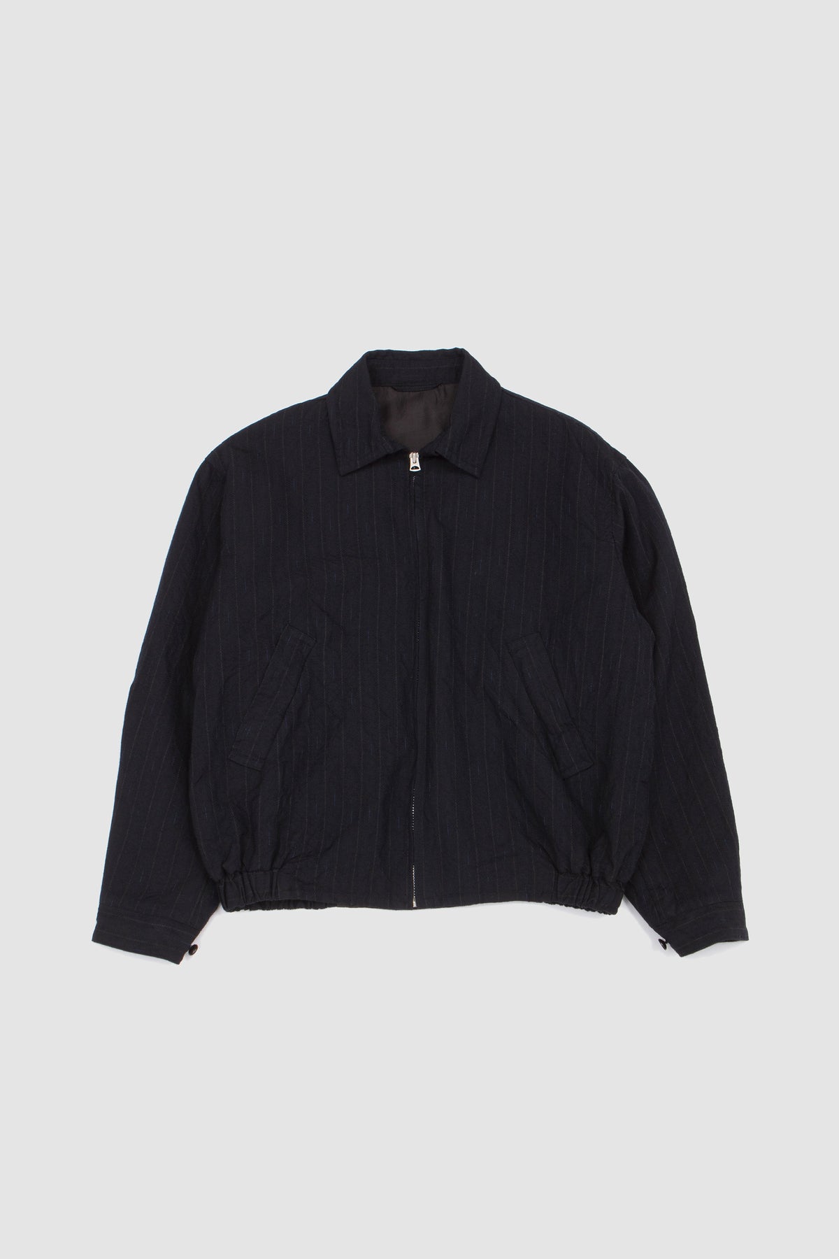 Wool Stripe Zip Blouson Navy
