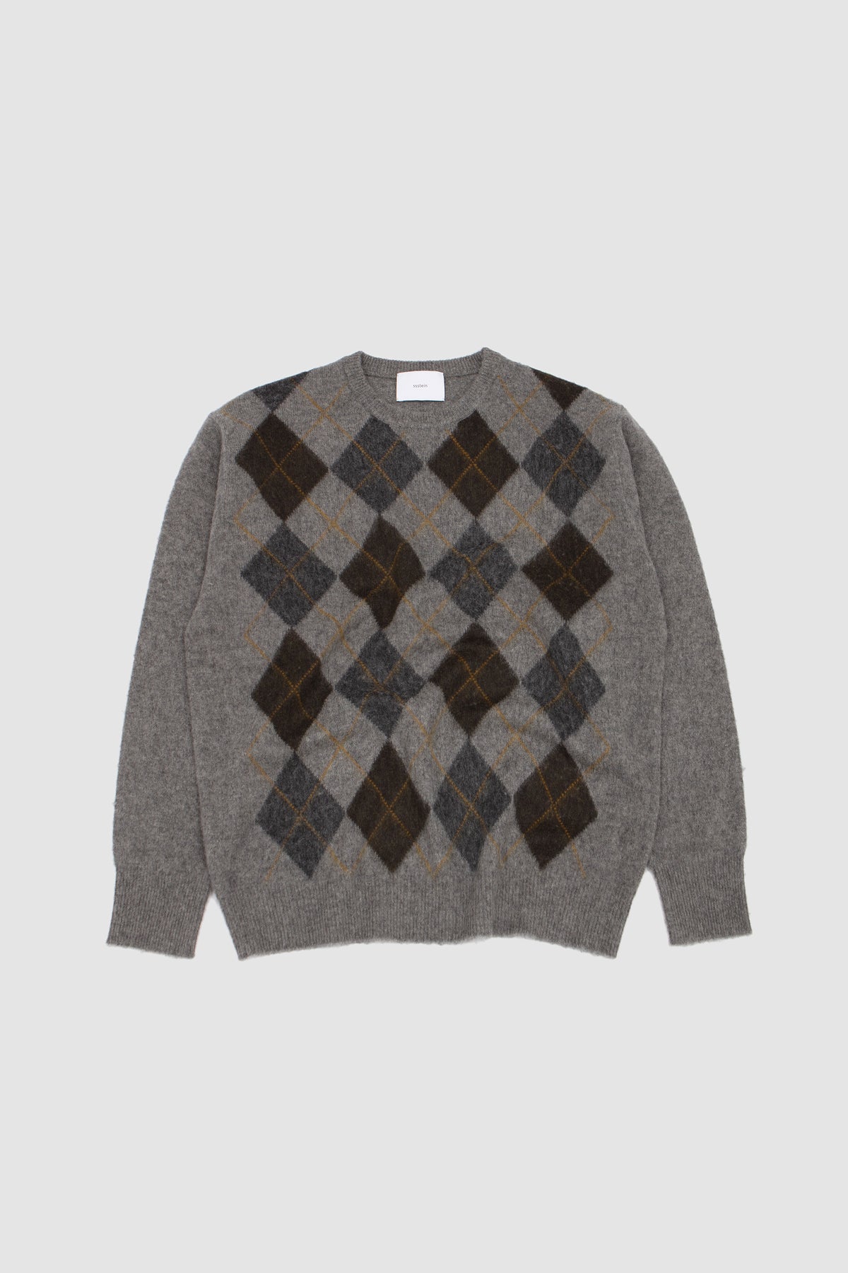 Fine Wool Argyle Knit Crew Neck LS Khaki Multi_1