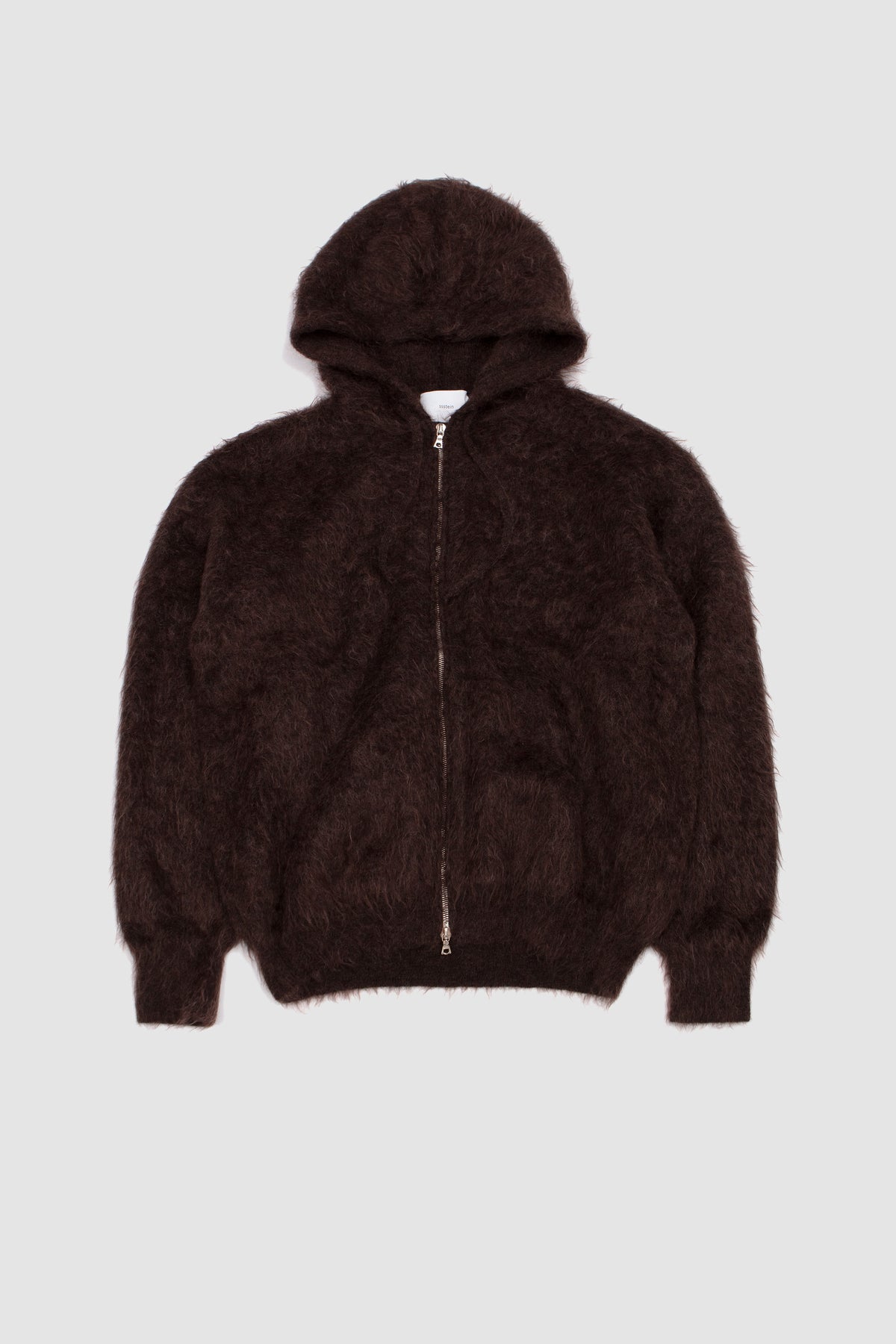 Kid Mohair Knit Zip Hoodie Dark Brown