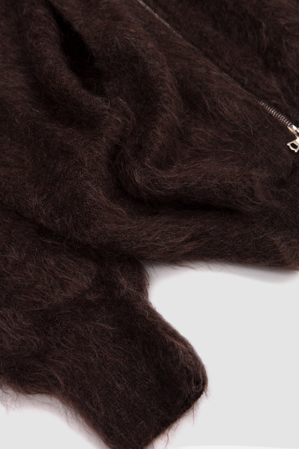 Kid Mohair Knit Zip Hoodie Dark Brown_3