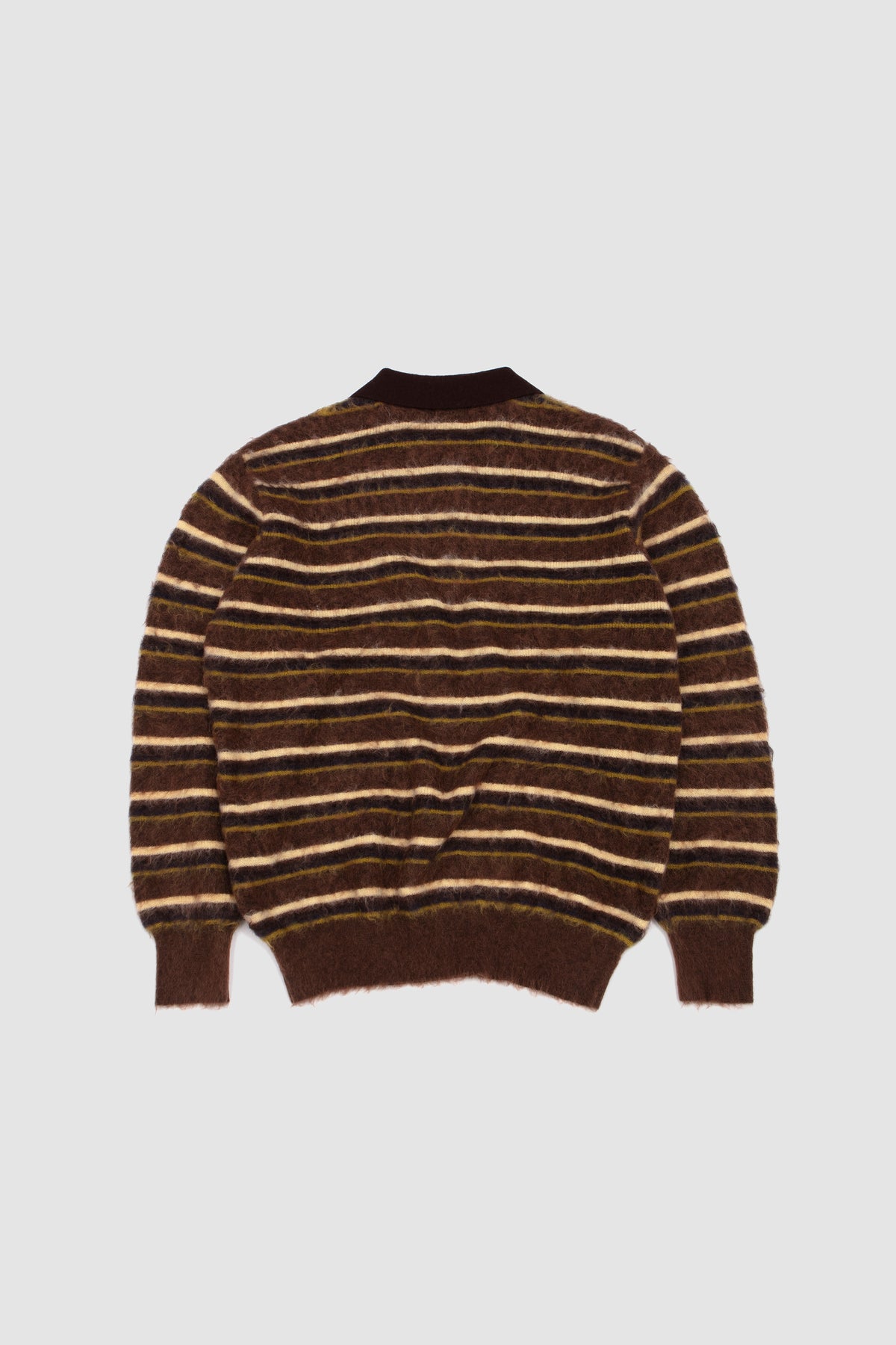 Kid Mohair Ribbed Knit Polo LS Brown Multi_4
