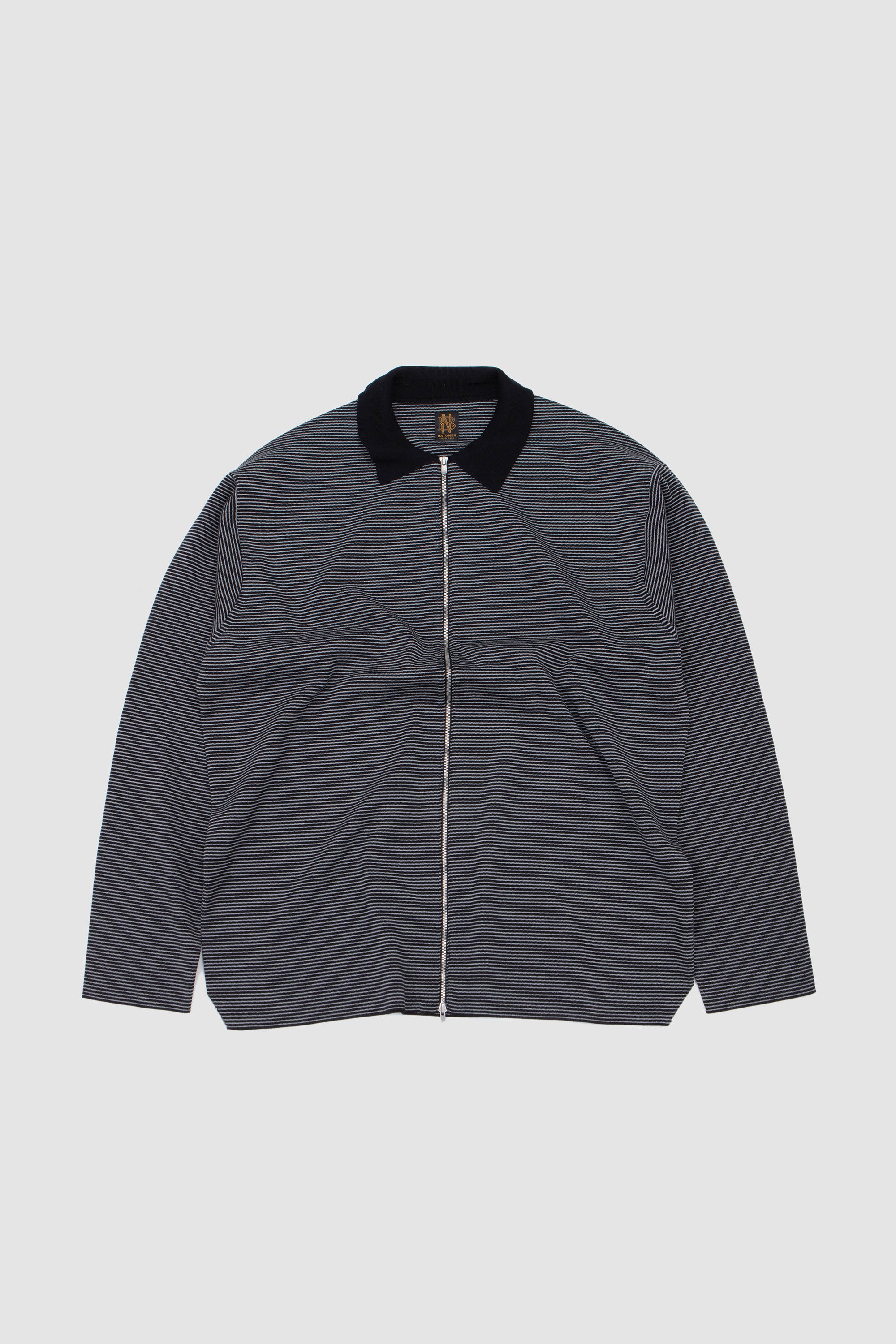 35G Wool Smooth Polo Zip Cardigan Black/ Grey