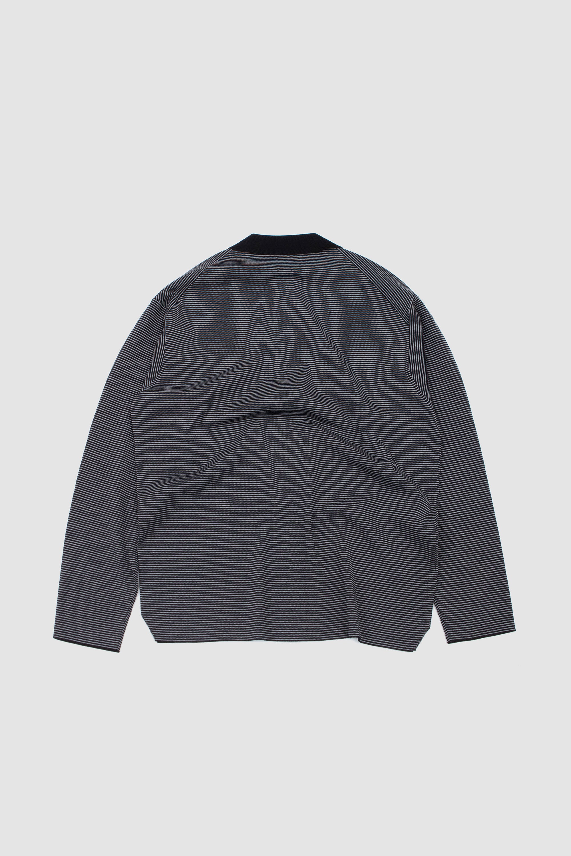 35G Wool Smooth Polo Zip Cardigan Black/ Grey_4