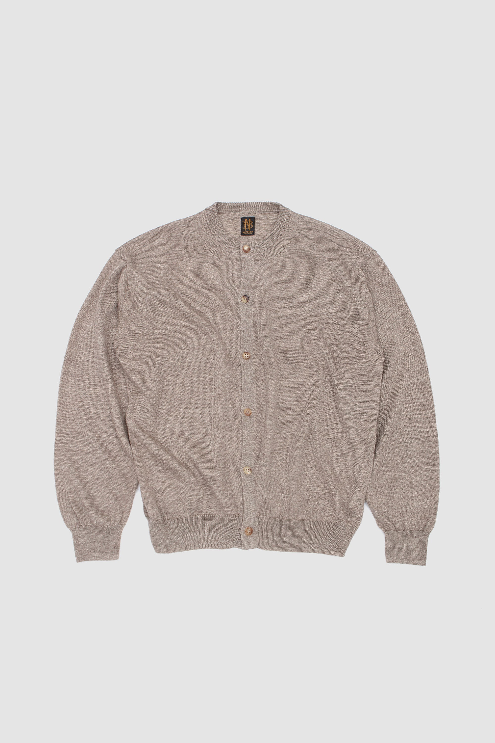 Ramie Wool Crew Neck Cardigan Beige_1