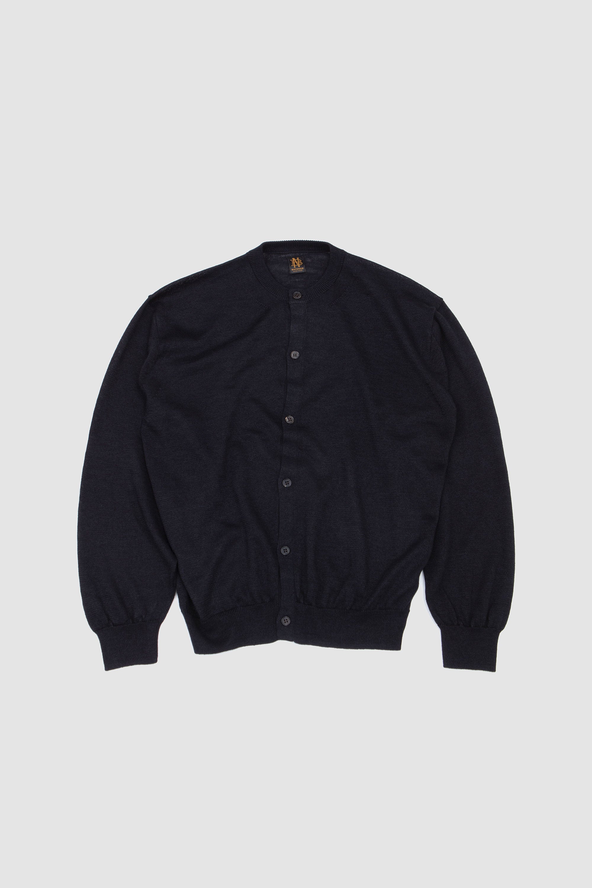 Ramie Wool Crew Neck Cardigan Navy_1