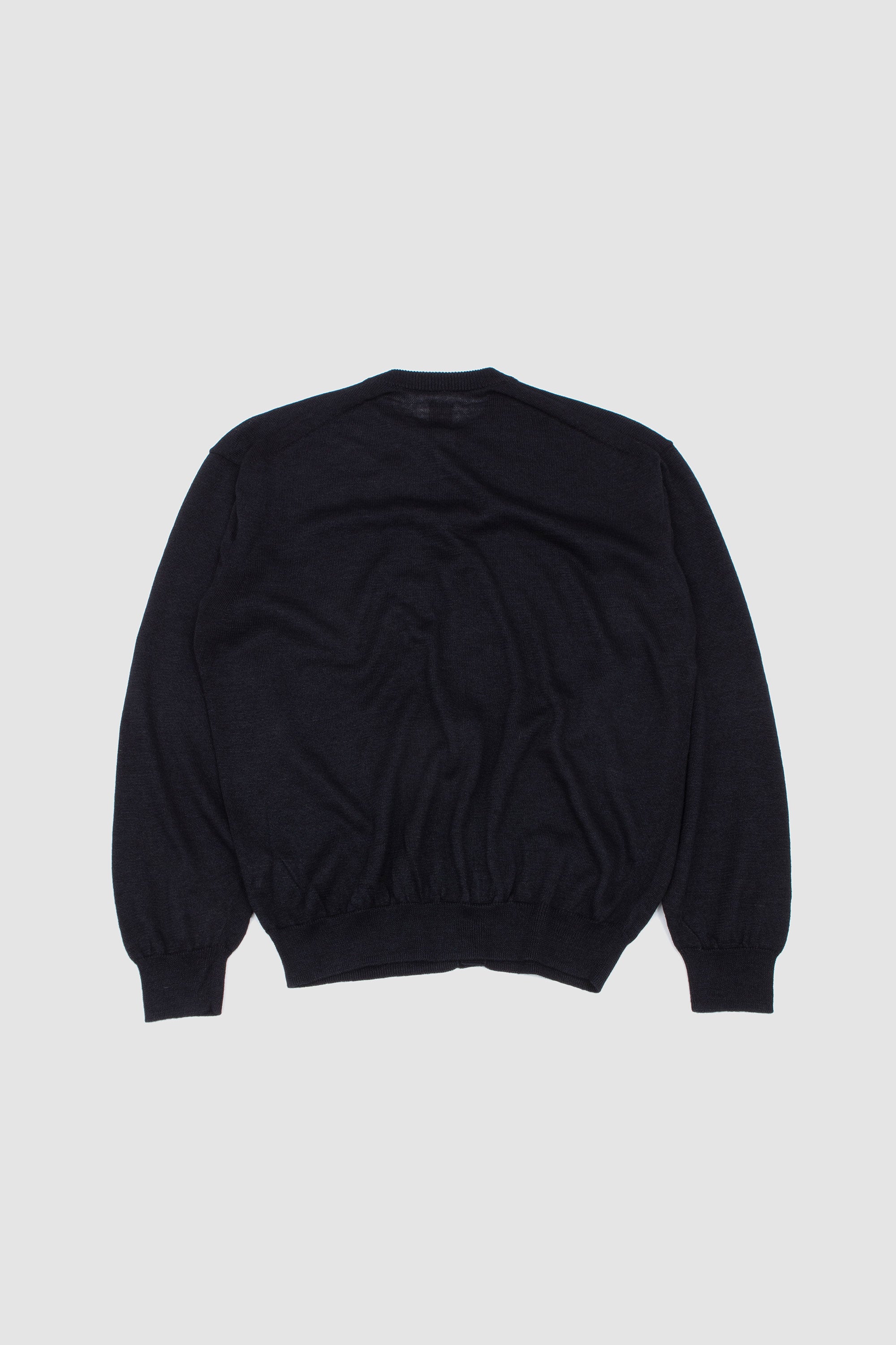 Ramie Wool Crew Neck Cardigan Navy_4