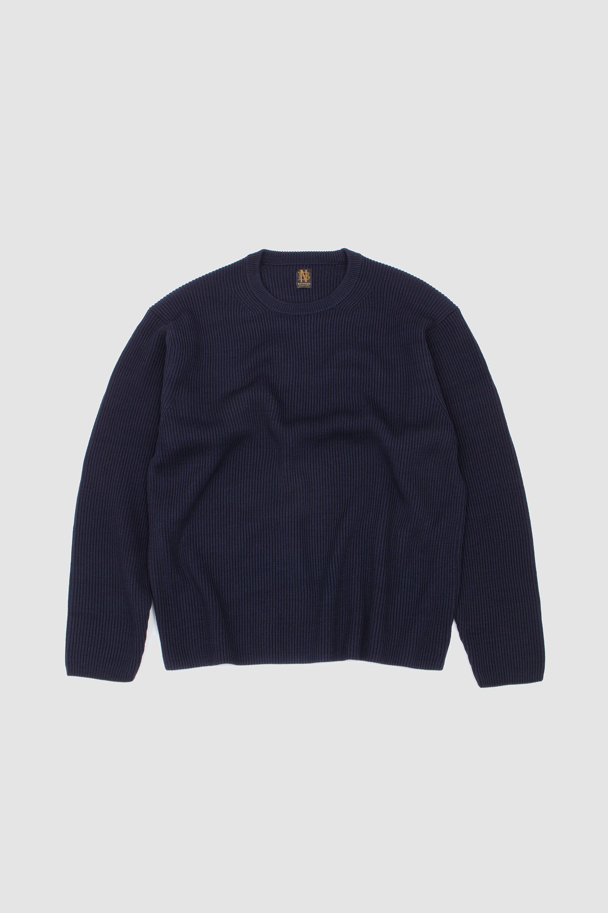 Solid Wool Rib Crew Neck Navy