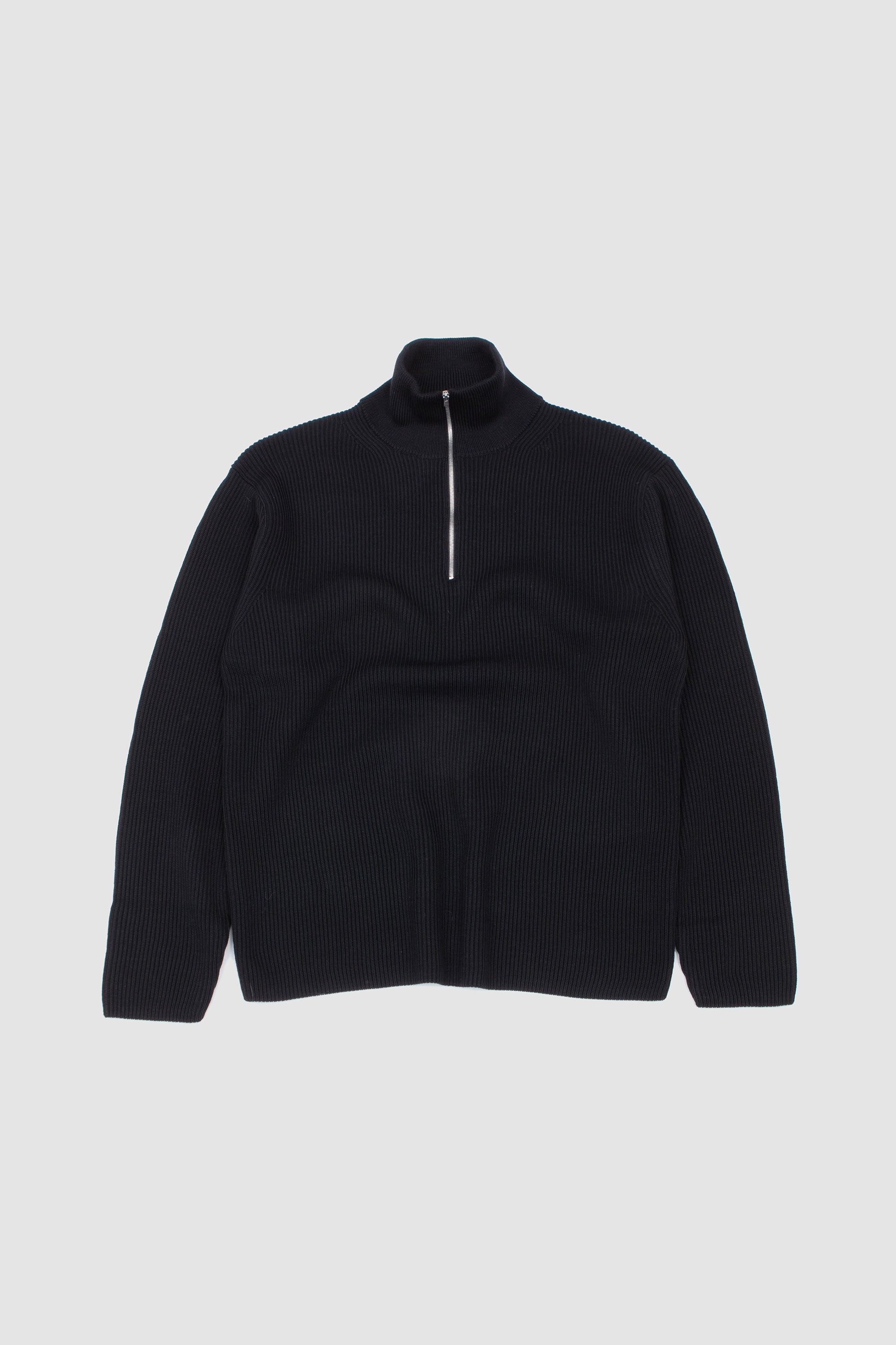 Solid Wool Rib Half Zip Black_1