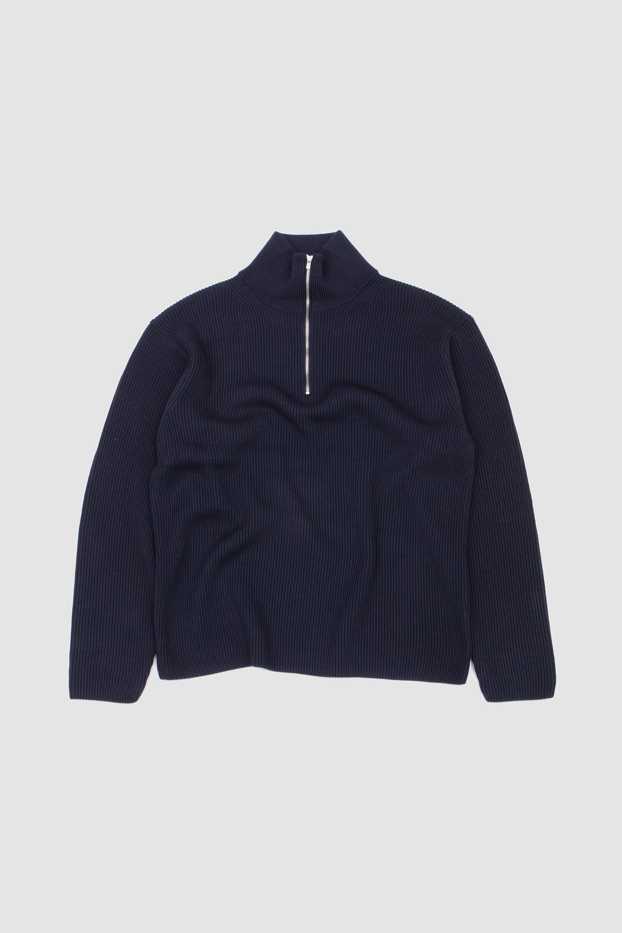 Solid Wool Rib Half Zip Navy_1