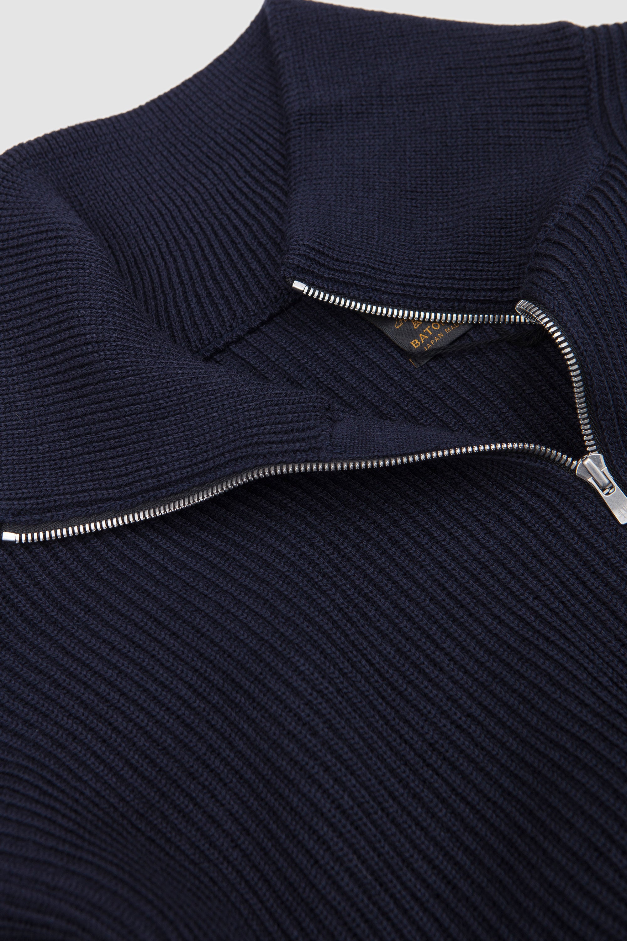 Solid Wool Rib Half Zip Navy