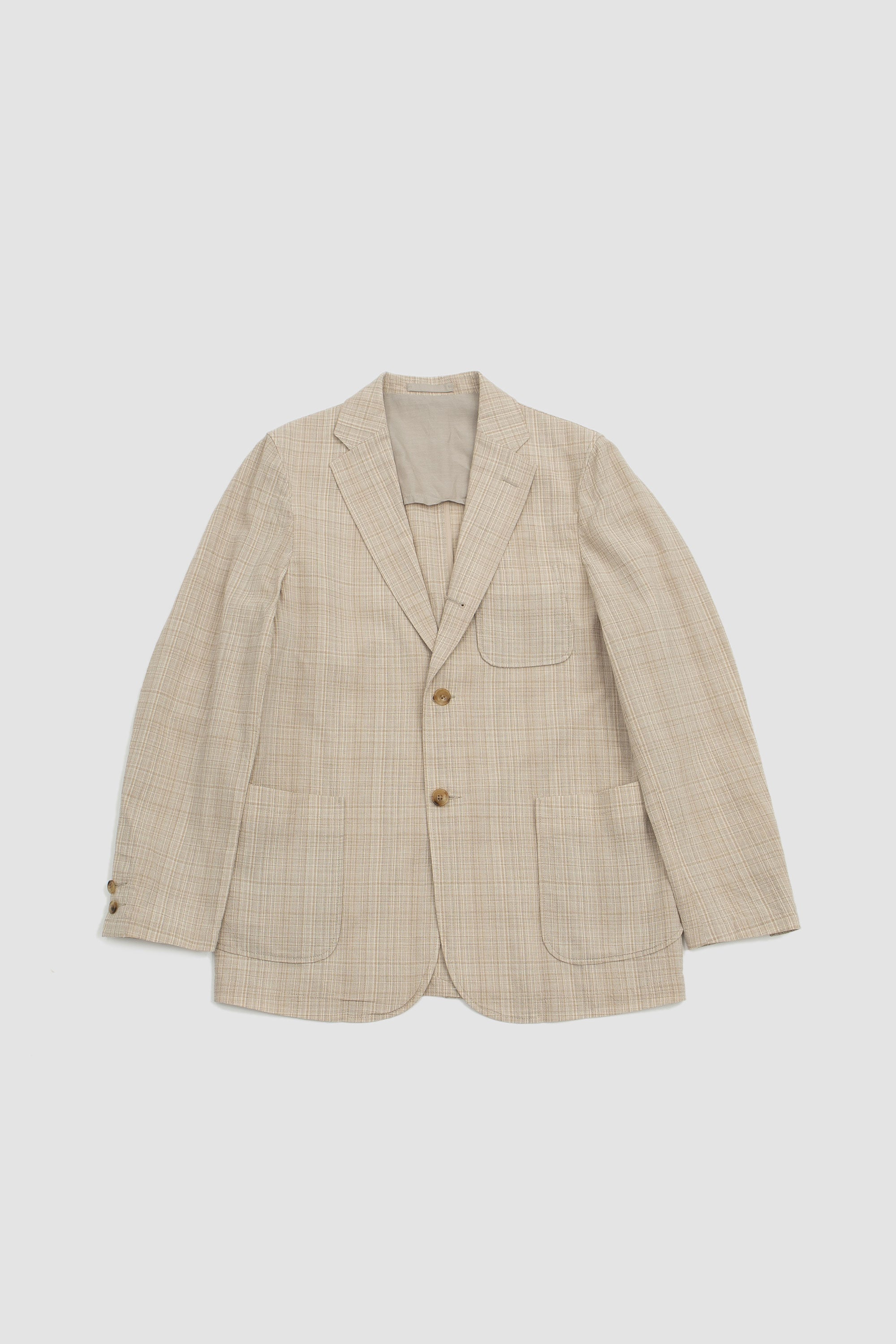 Cotton/Wool/Linen Check 3 Button Comfort Jacket Natural_1