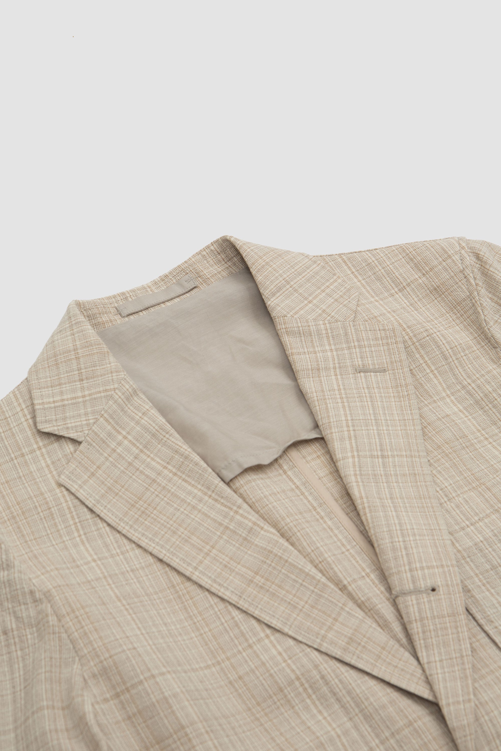 Cotton/Wool/Linen Check 3 Button Comfort Jacket Natural