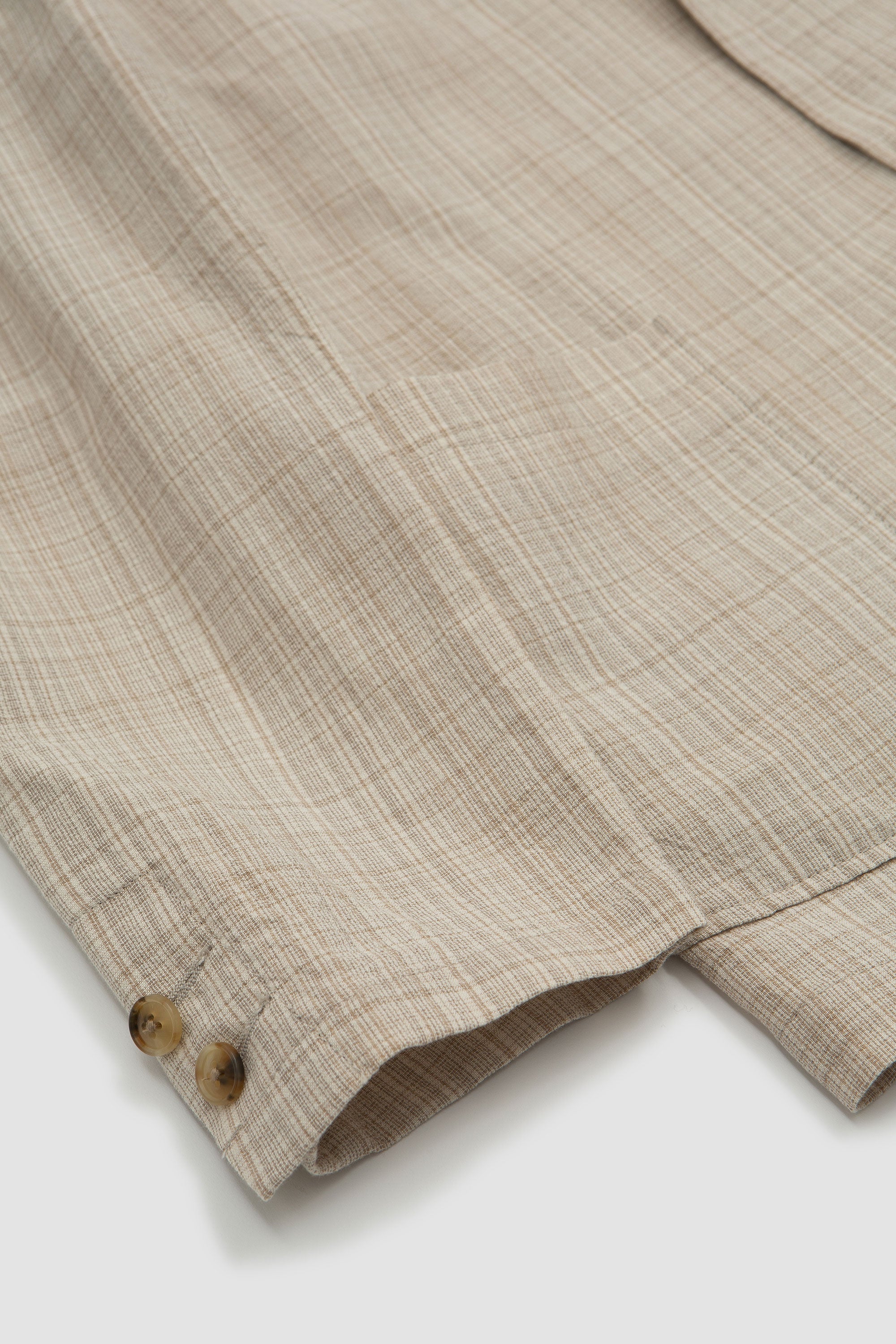 Cotton/Wool/Linen Check 3 Button Comfort Jacket Natural