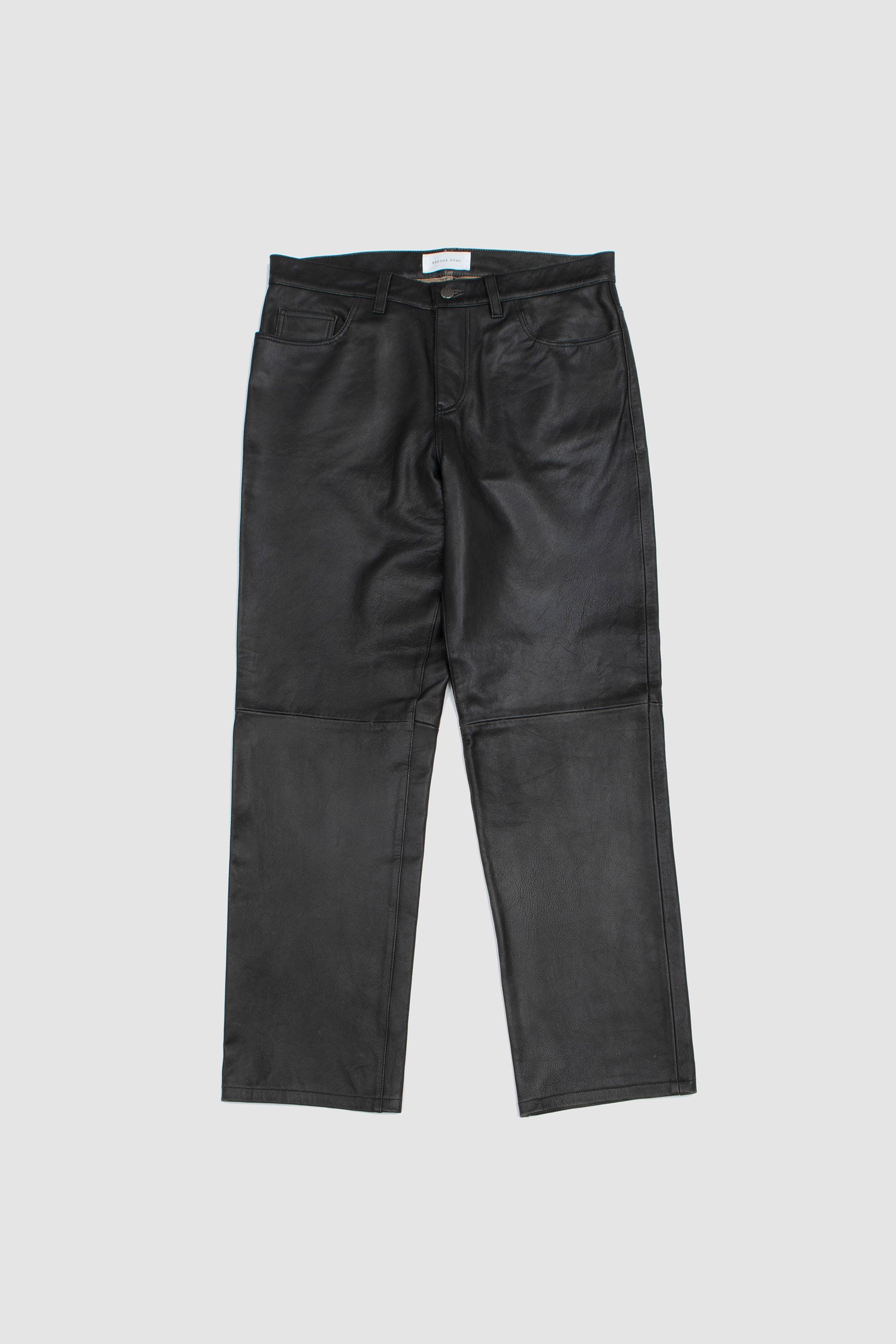 5 Pocket Distress Leather Trousers Black_5