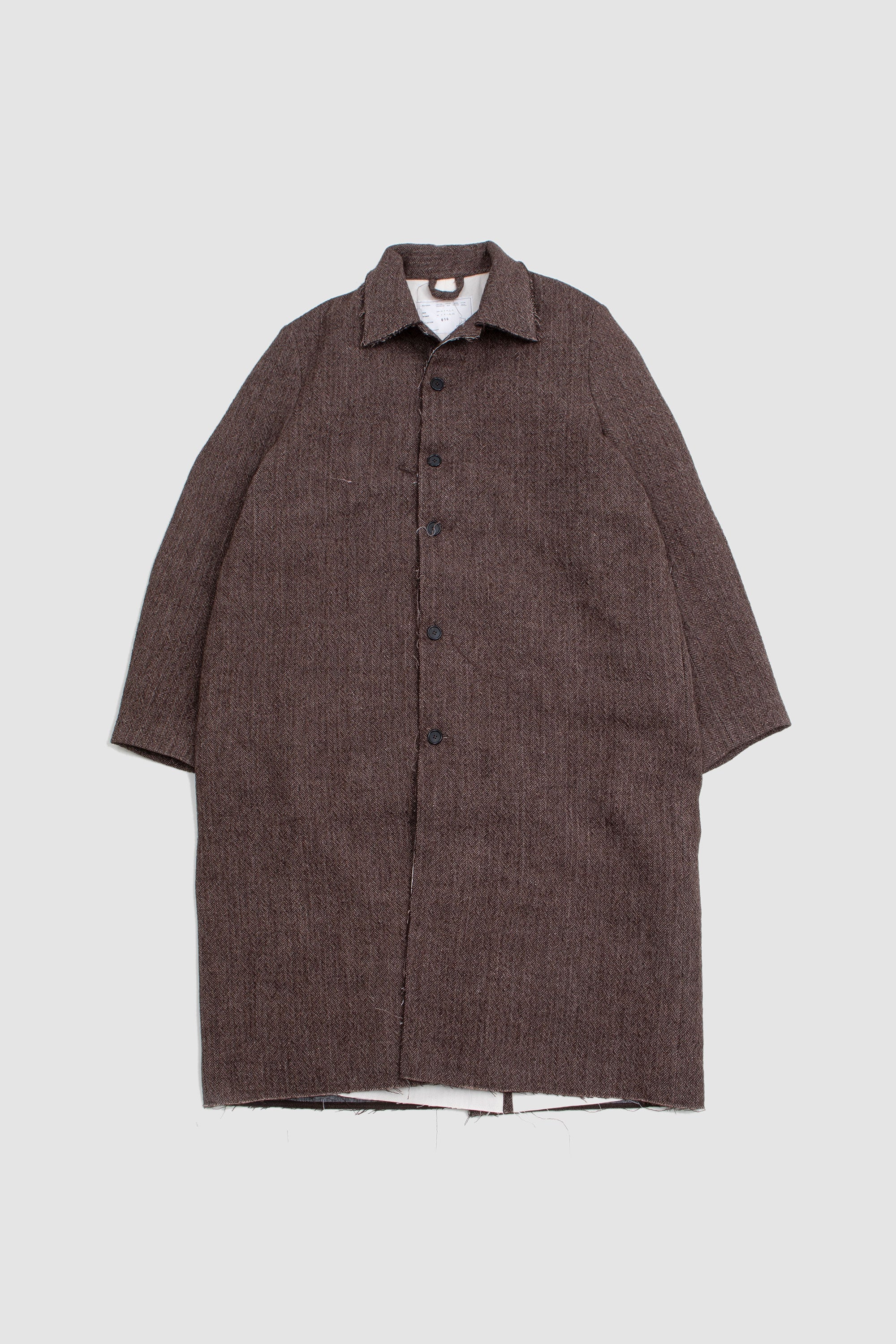 Big Long Coat Wool Herringbone Brown