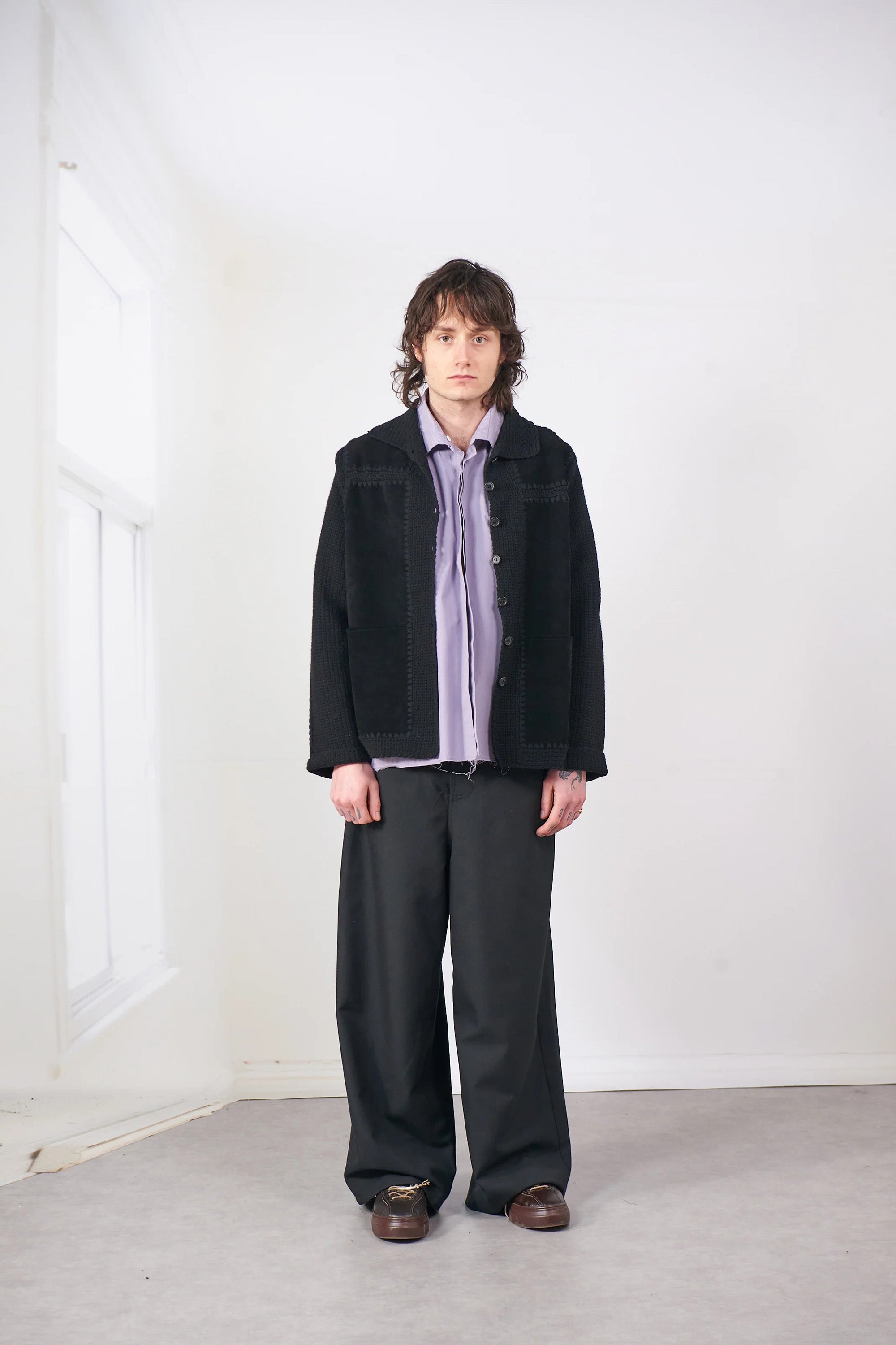 Crochet/Suede Jacket Black