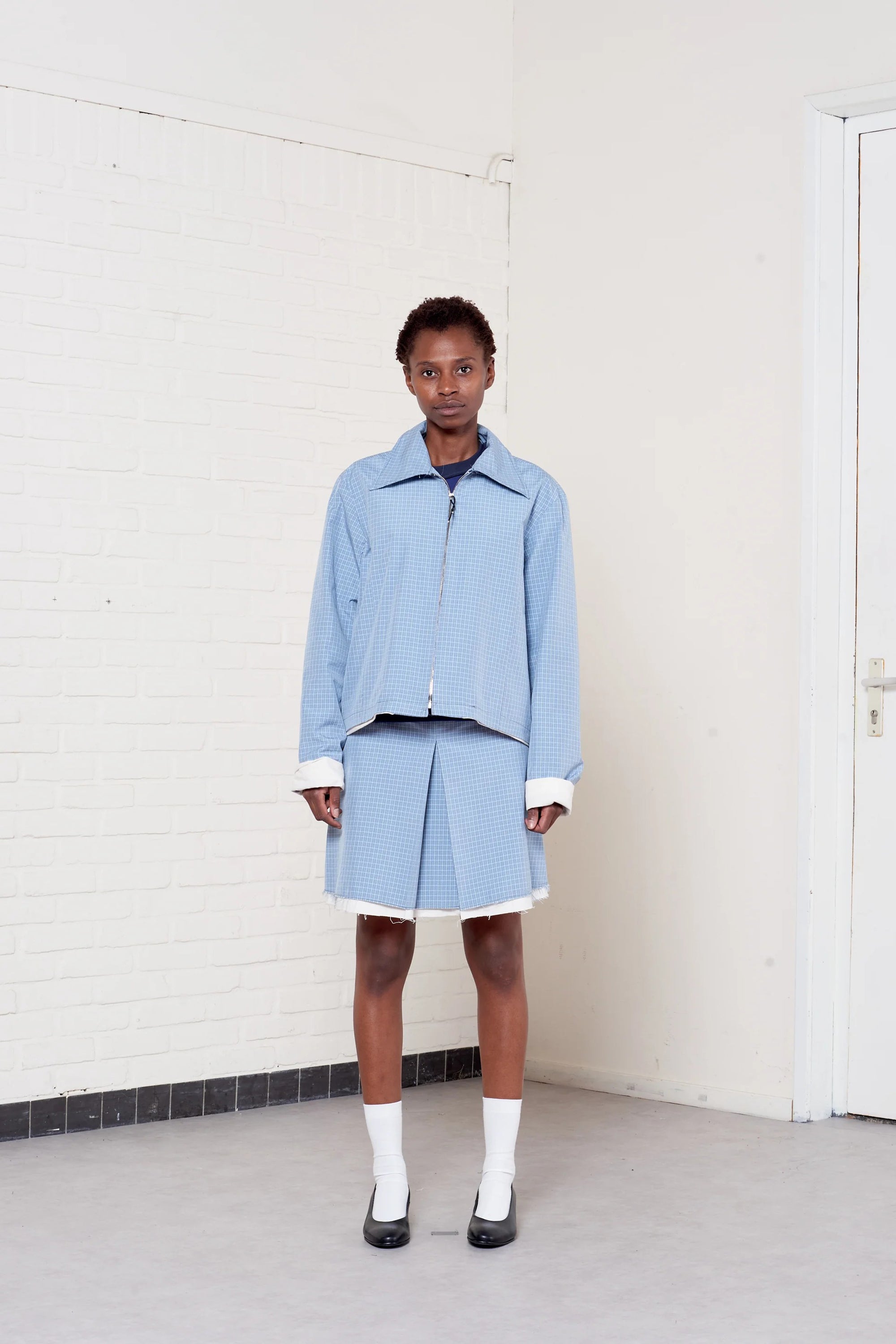 Fitted Zip Jacket Blue/ Grey/ White Check