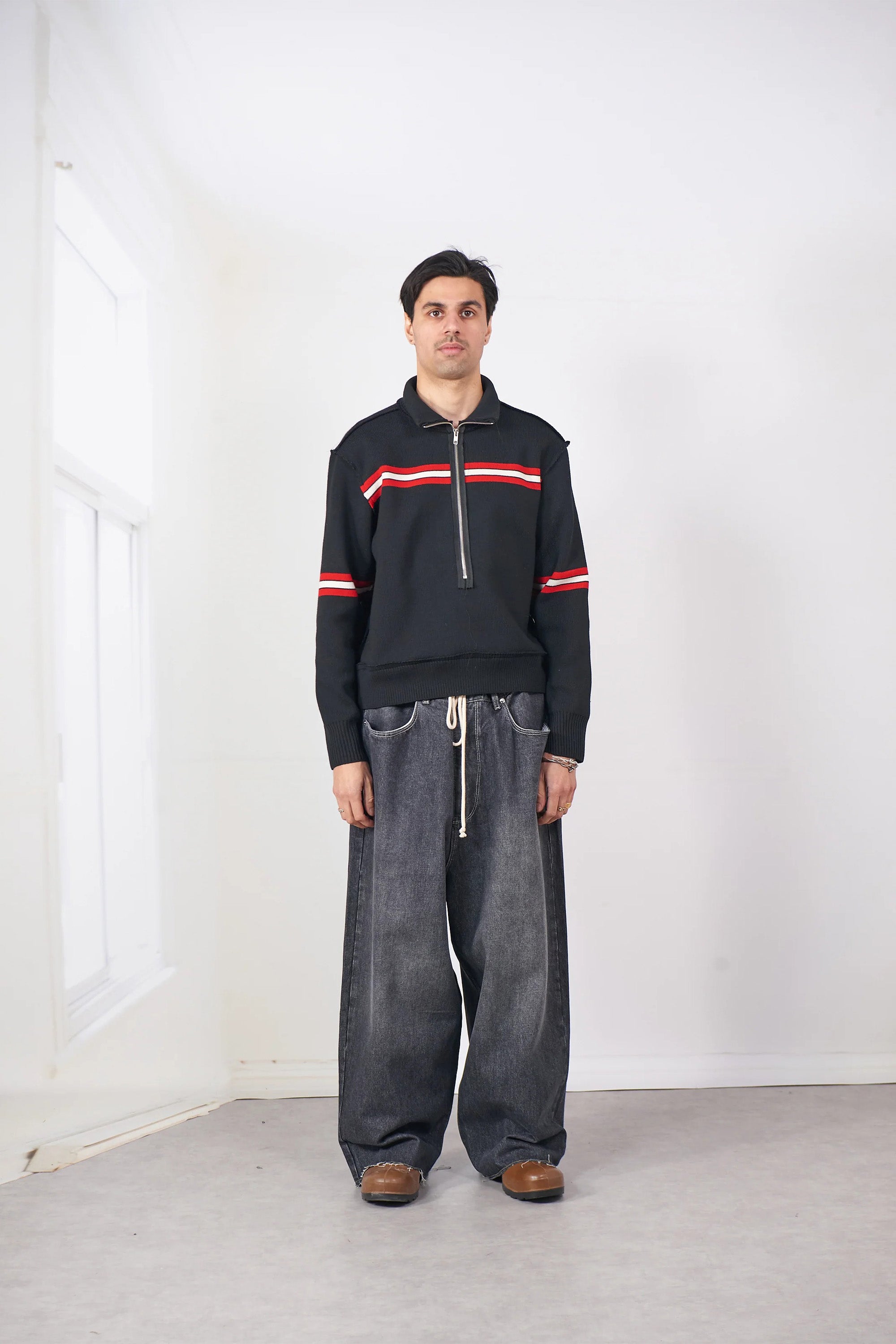 Seaman's Sweater Black/ White/ Red Stripe