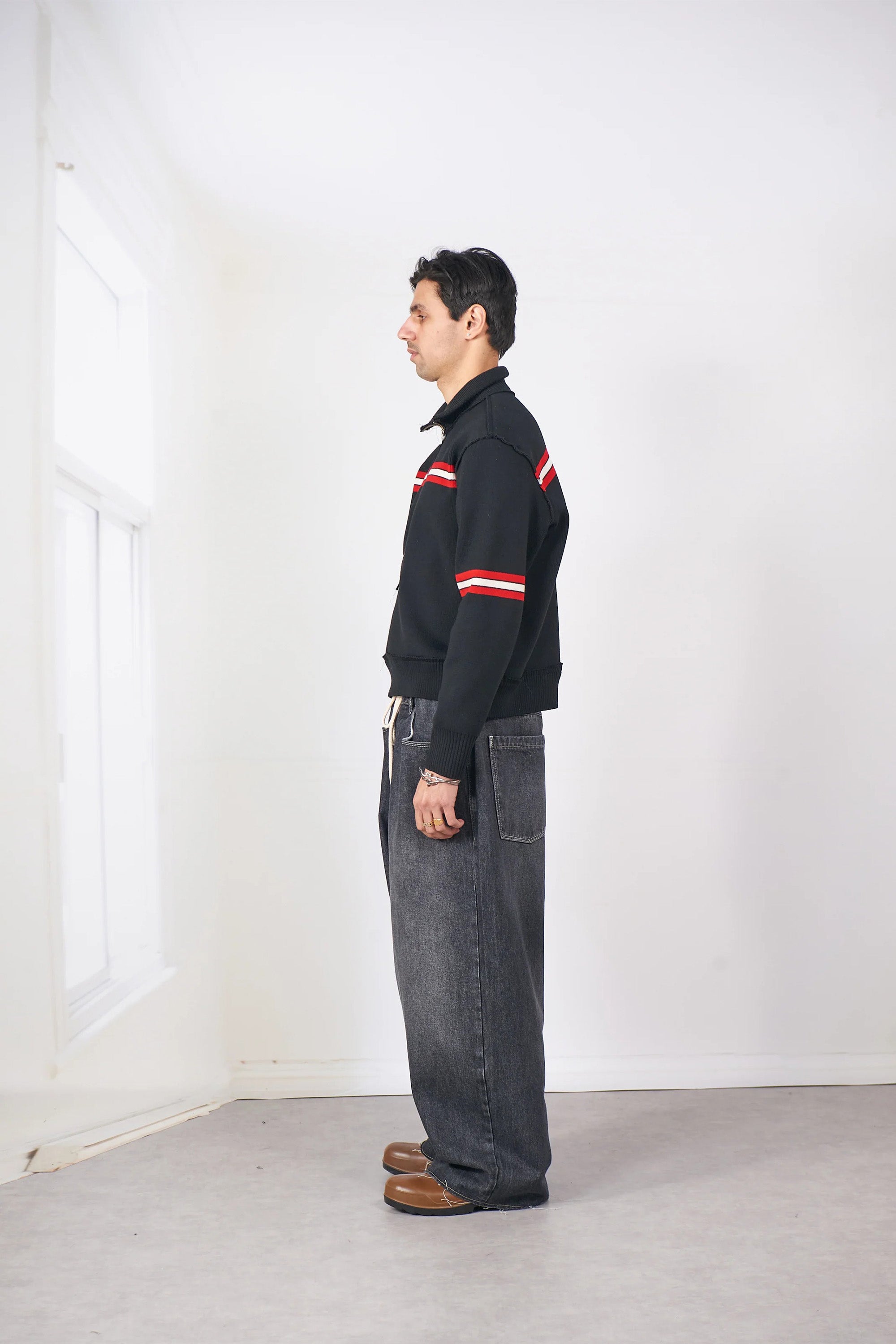 Seaman's Sweater Black/ White/ Red Stripe
