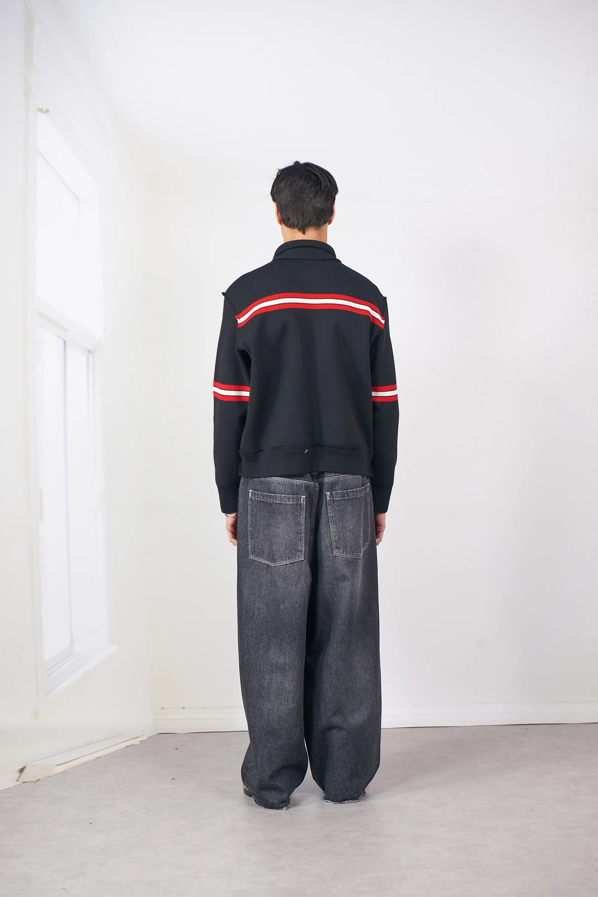 Seaman's Sweater Black/ White/ Red Stripe