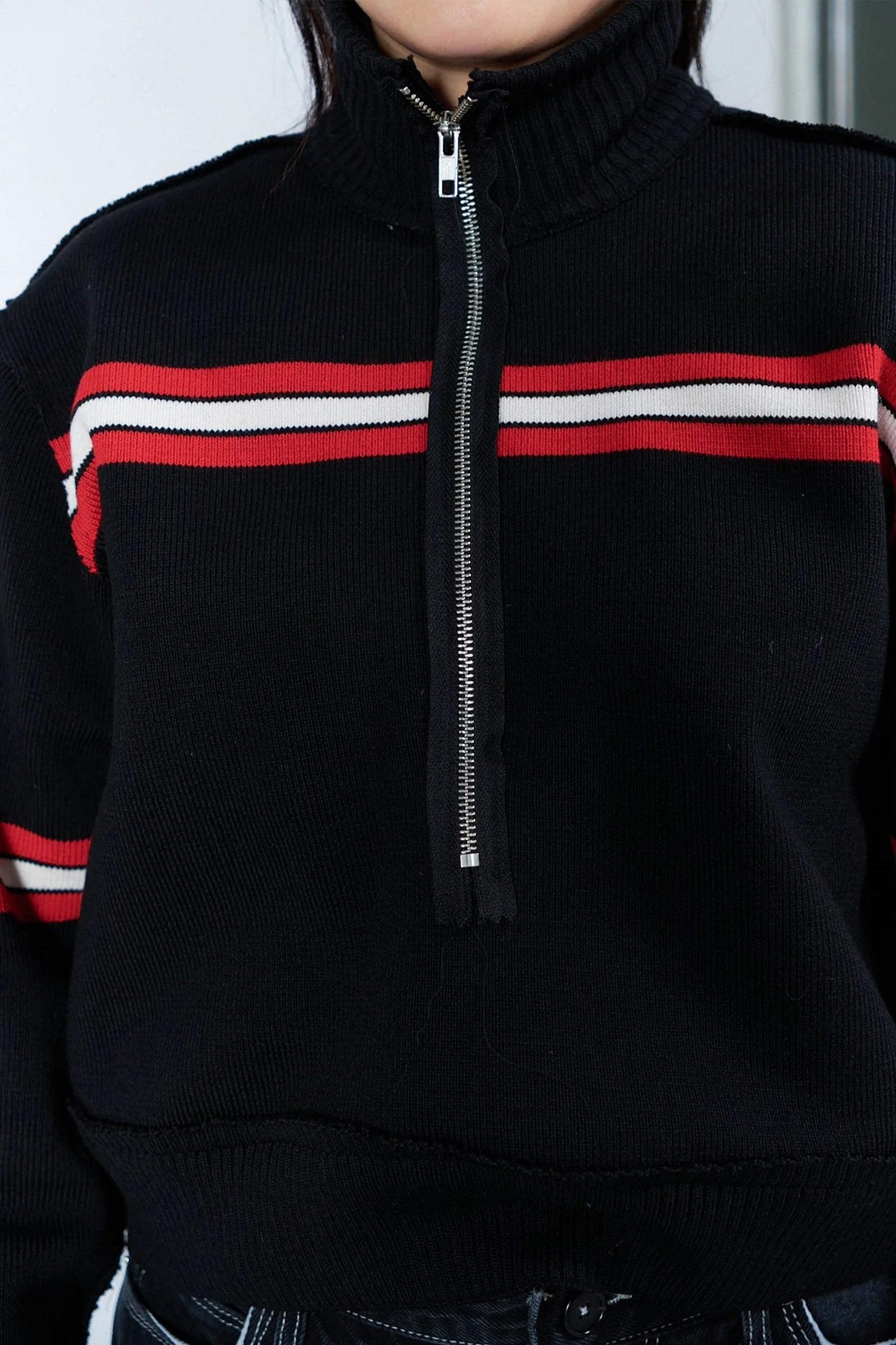 Seaman's Sweater Black/ White/ Red Stripe_4
